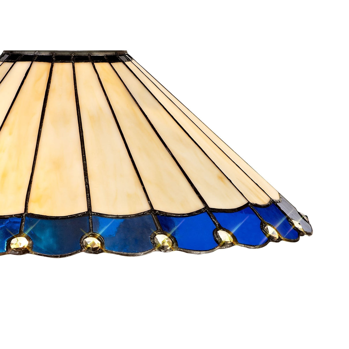 Octagonal Tiffany Style Floor Lamp with Blue and Cream Shade in Antique Brass Finish