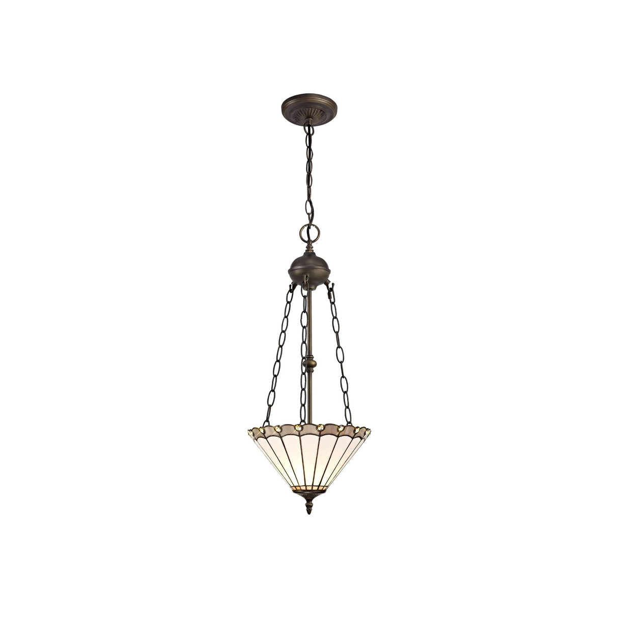 Elegant Dual-Light Pendant with Tiffany-Style Shade in Grey/Cream & Antique Brass