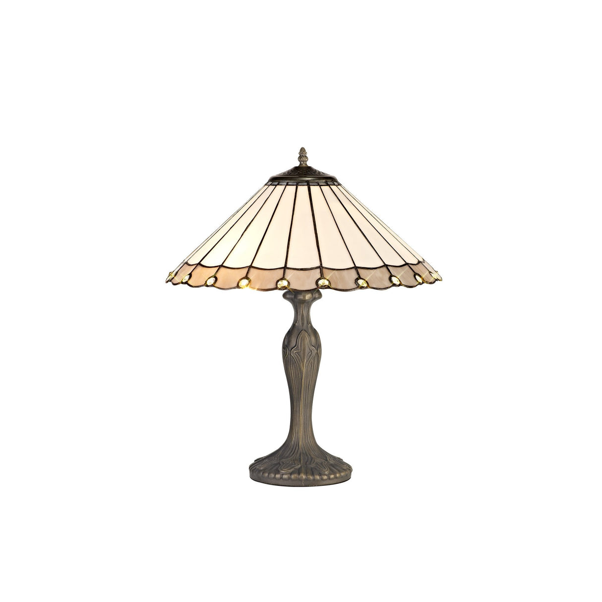 Vintage Elegance: Dual Light Tiffany-Style Table Lamp with Crystal Accents in Grey and Cream