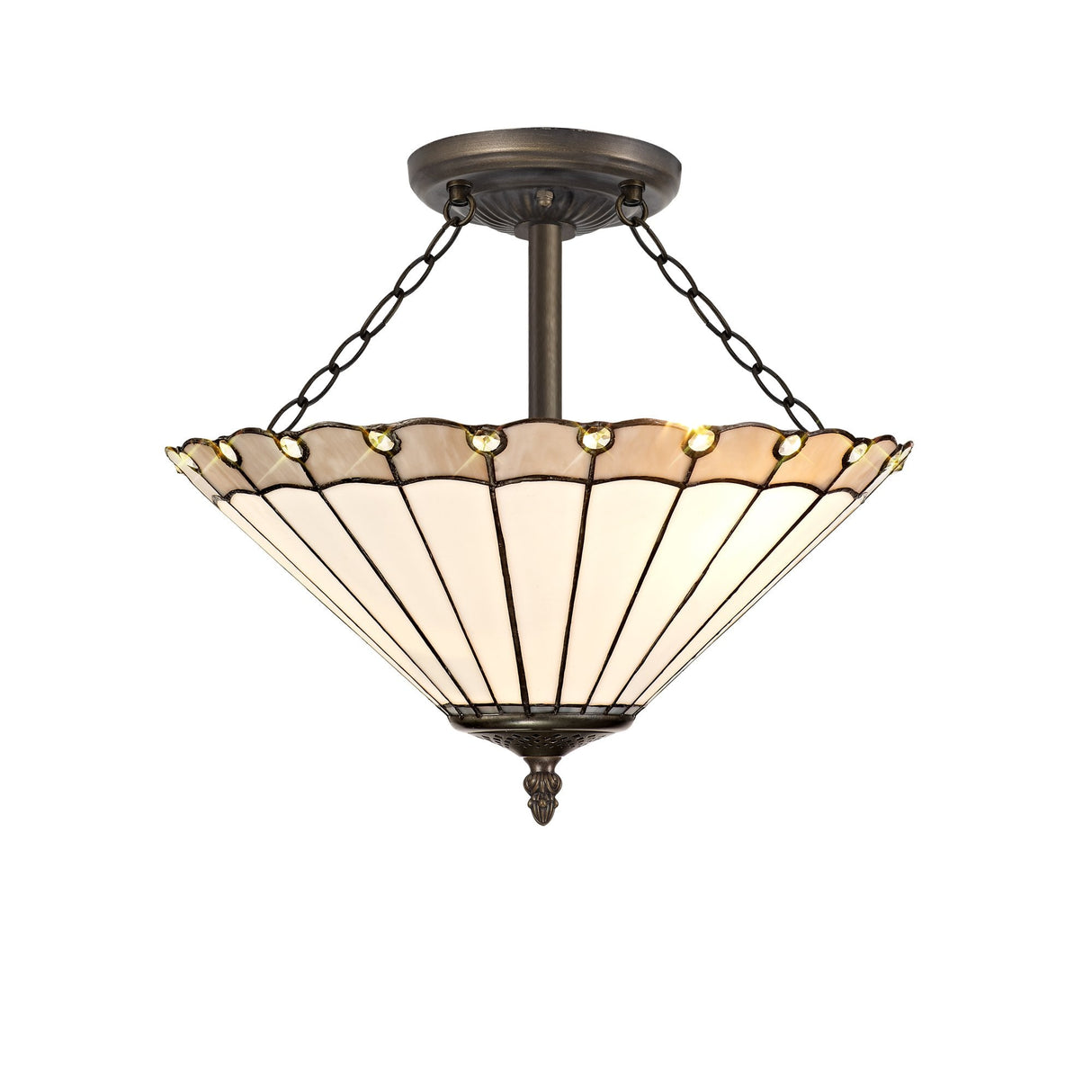 Elegant Tiffany 3-Light Semi-Flush Ceiling Fixture with Crystal Accents in Antique Brass