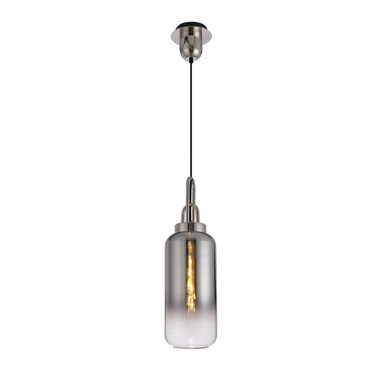 Elegant Smoked Glass Pendant Light with Polished Nickel Finish - 30cm Cylinder