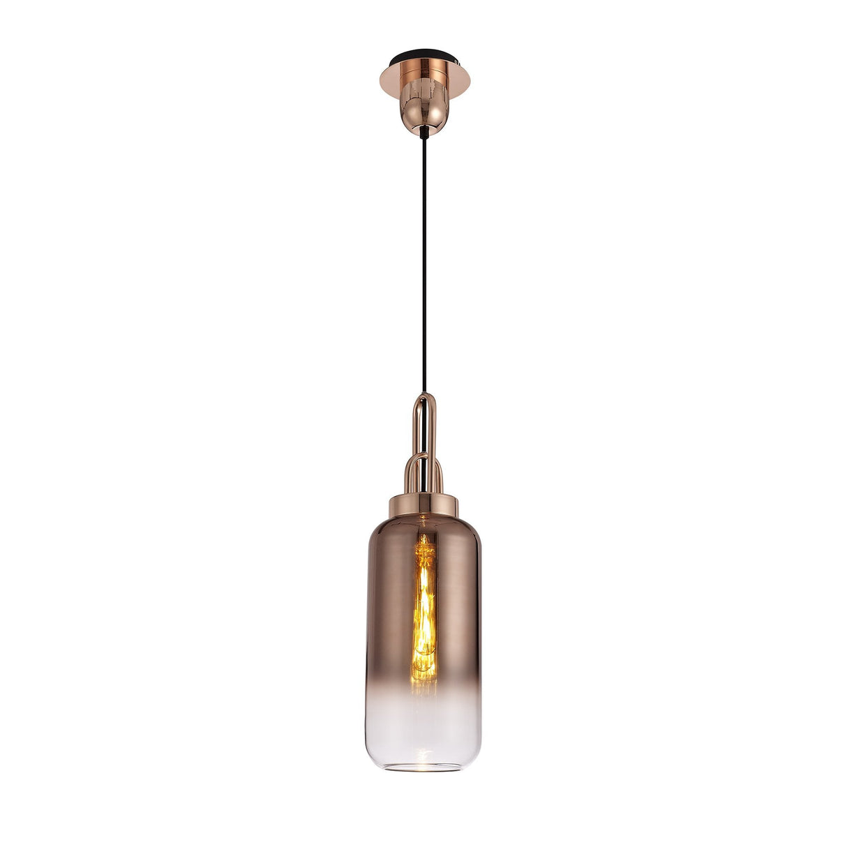 Modern Cylinder Pendant Light with Copper and Black Finish, 30cm Glass Shade