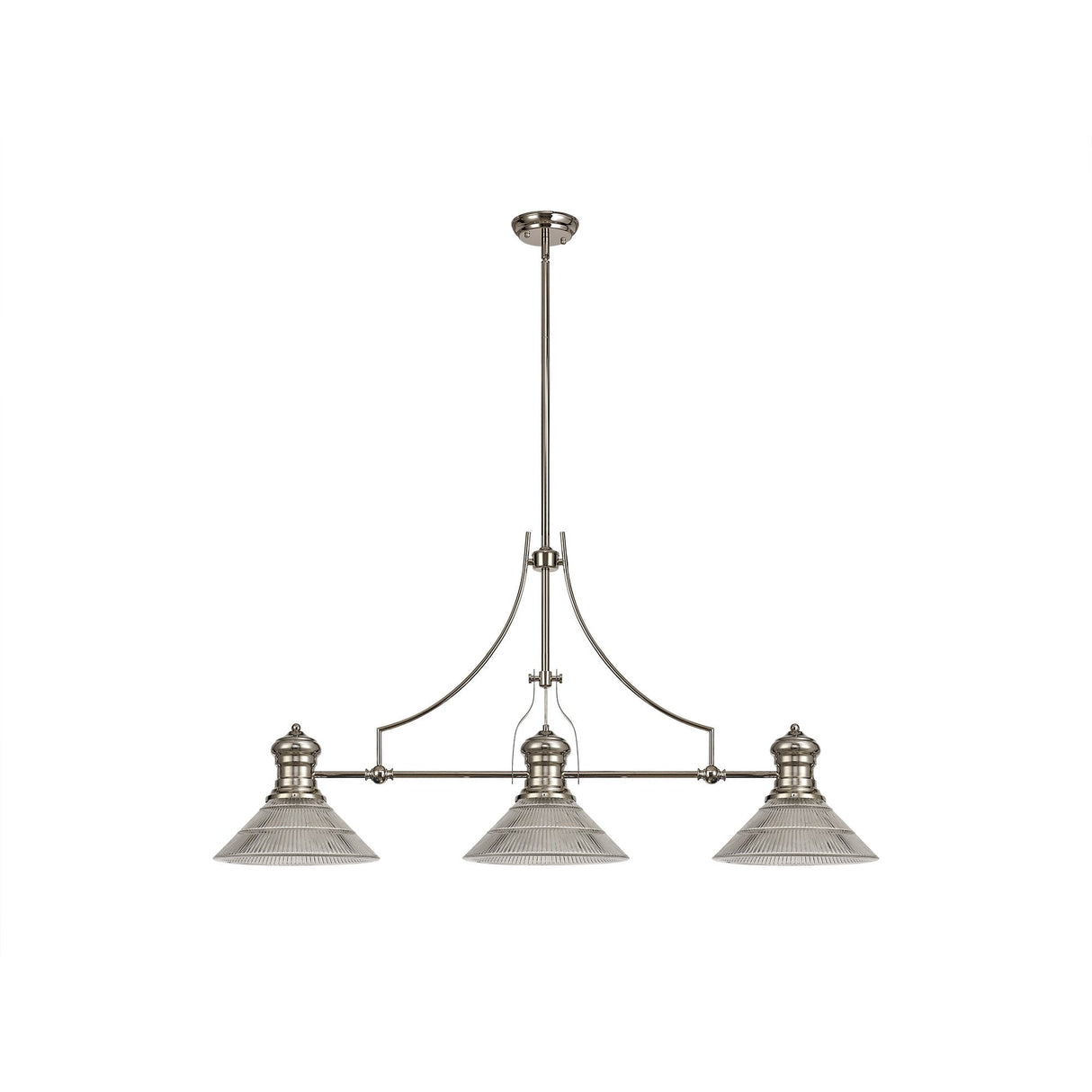 Triple Cone Glass Pendant Light with Polished Nickel Finish and Adjustable Drop Length