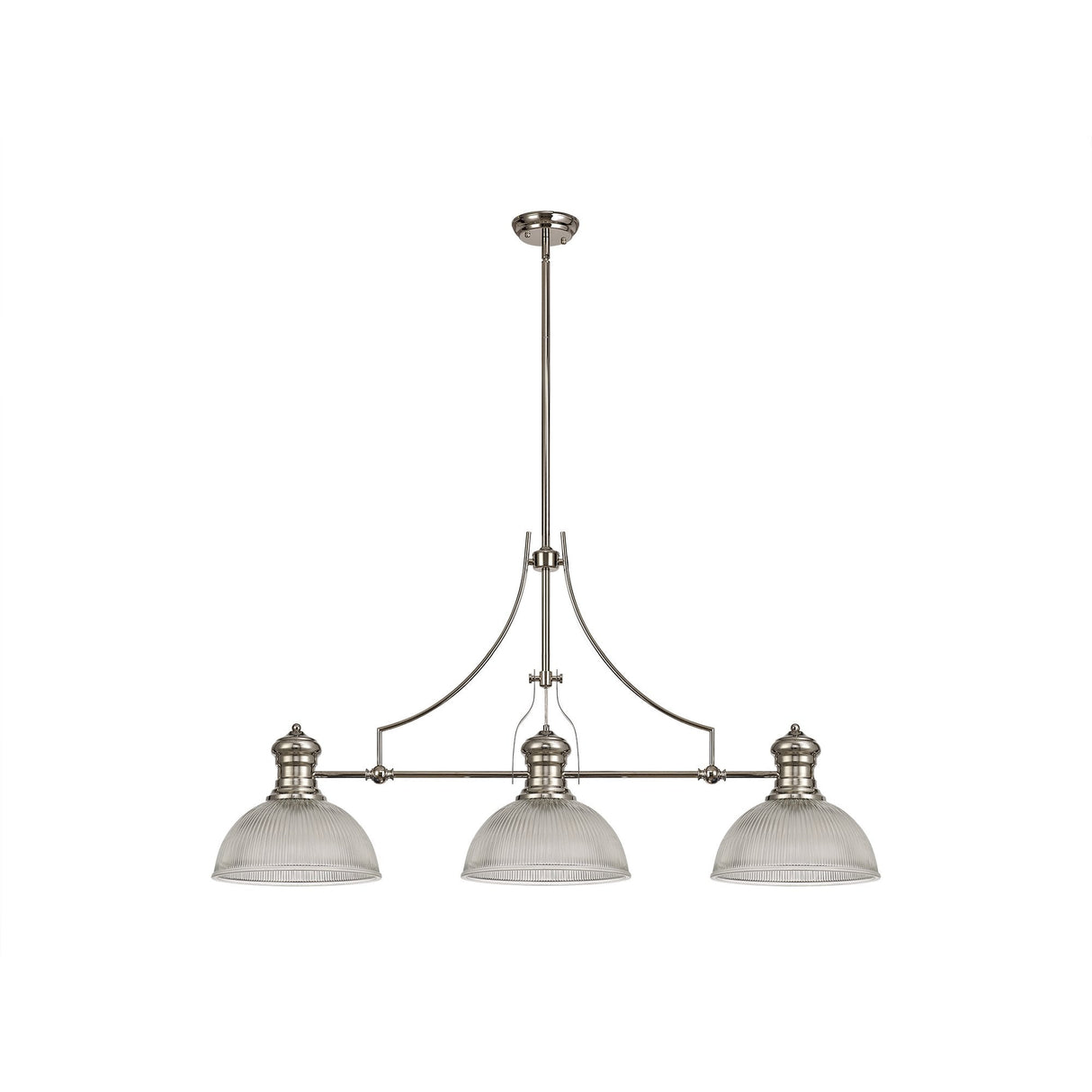 Polished Nickel Triple Pendant with 30cm Clear Dome Glass Shades