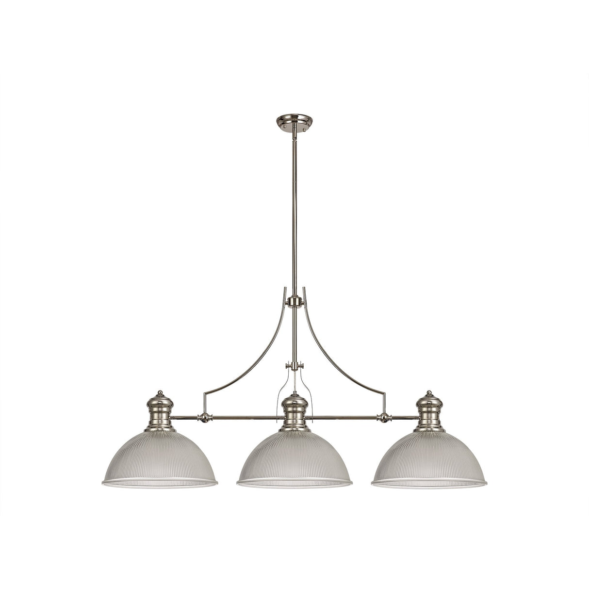 Elegant Triple Light Pendant with Clear Dome Glass and Polished Nickel Finish