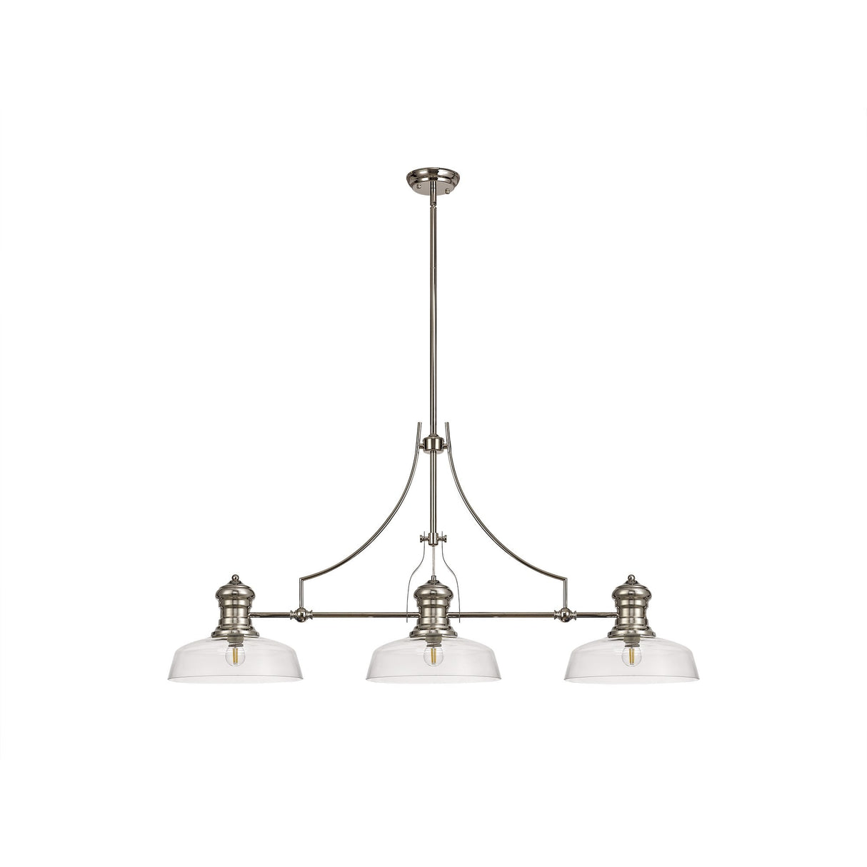 Stylish 3-Light Adjustable Pendant with 30cm Glass Shades, Polished Nickel Finish