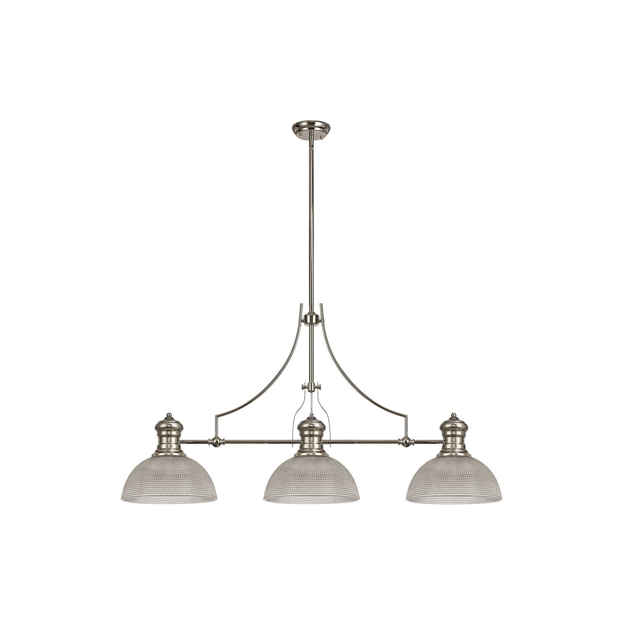 Triple Light Adjustable Pendant with 30cm Prismatic Glass Shades, Polished Nickel and Clear Finish
