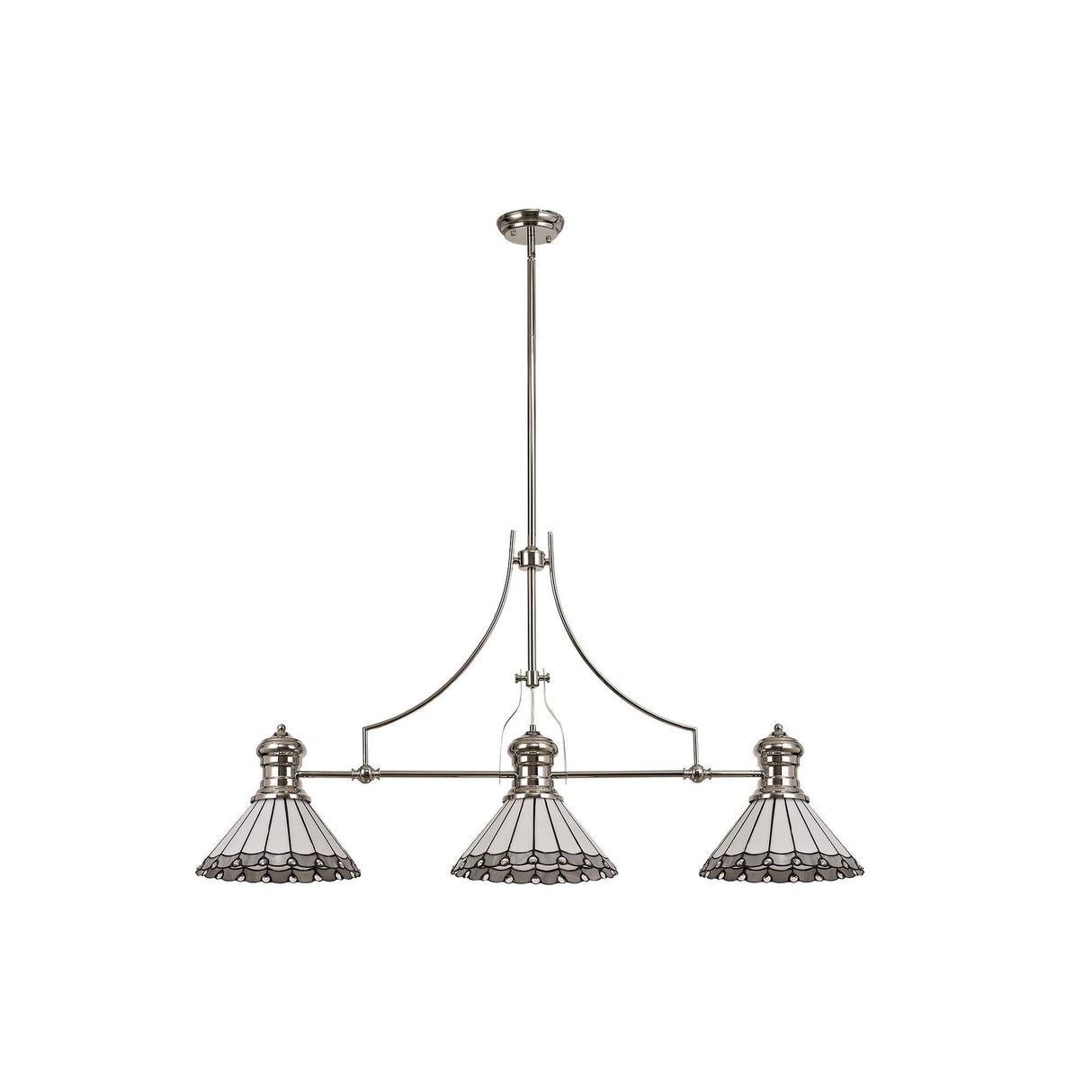 Elegant Three-Light Telescopic Pendant with Tiffany Shade in Polished Nickel and Cream Tones