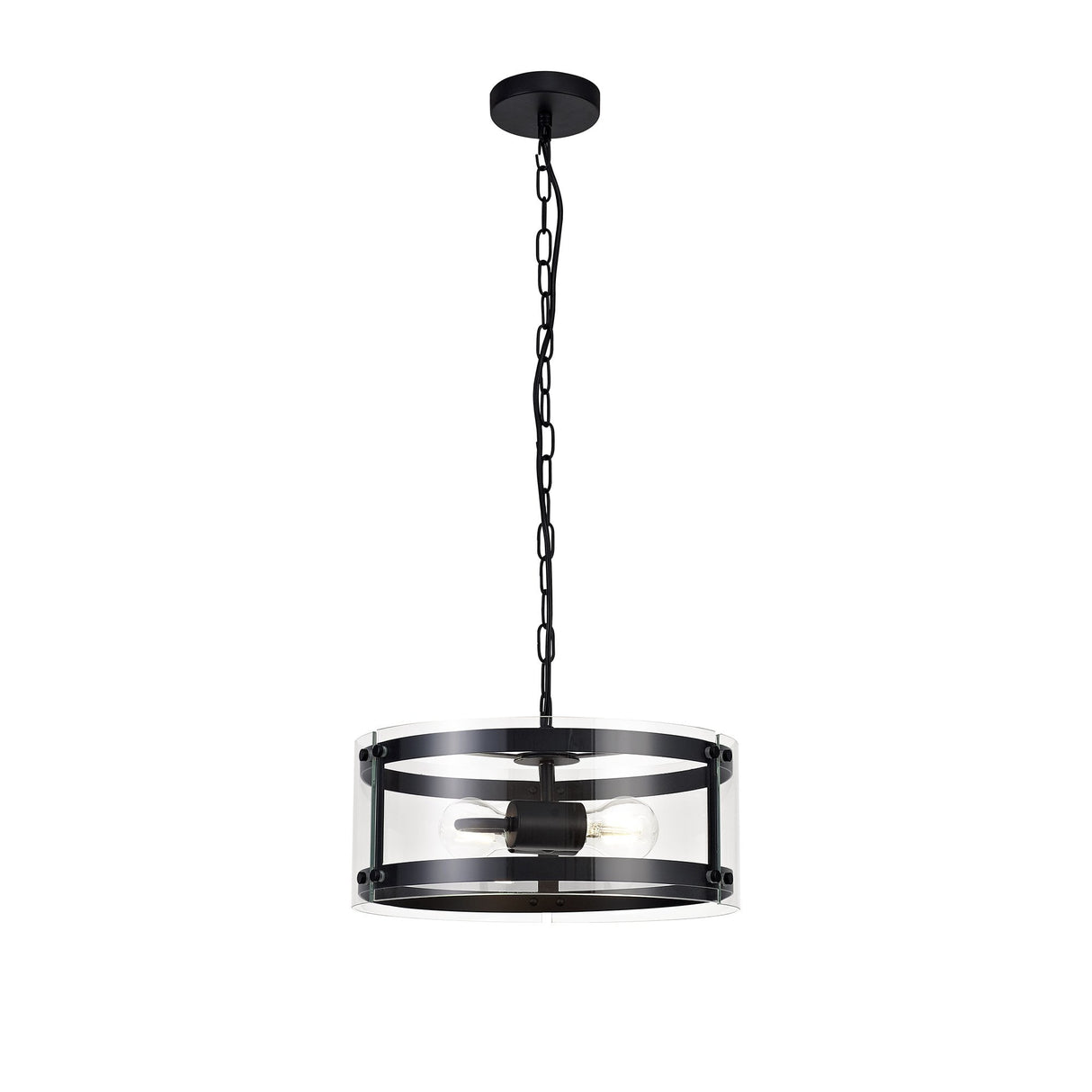 Modern Double Light Pendant in Matte Black with Clear Shade