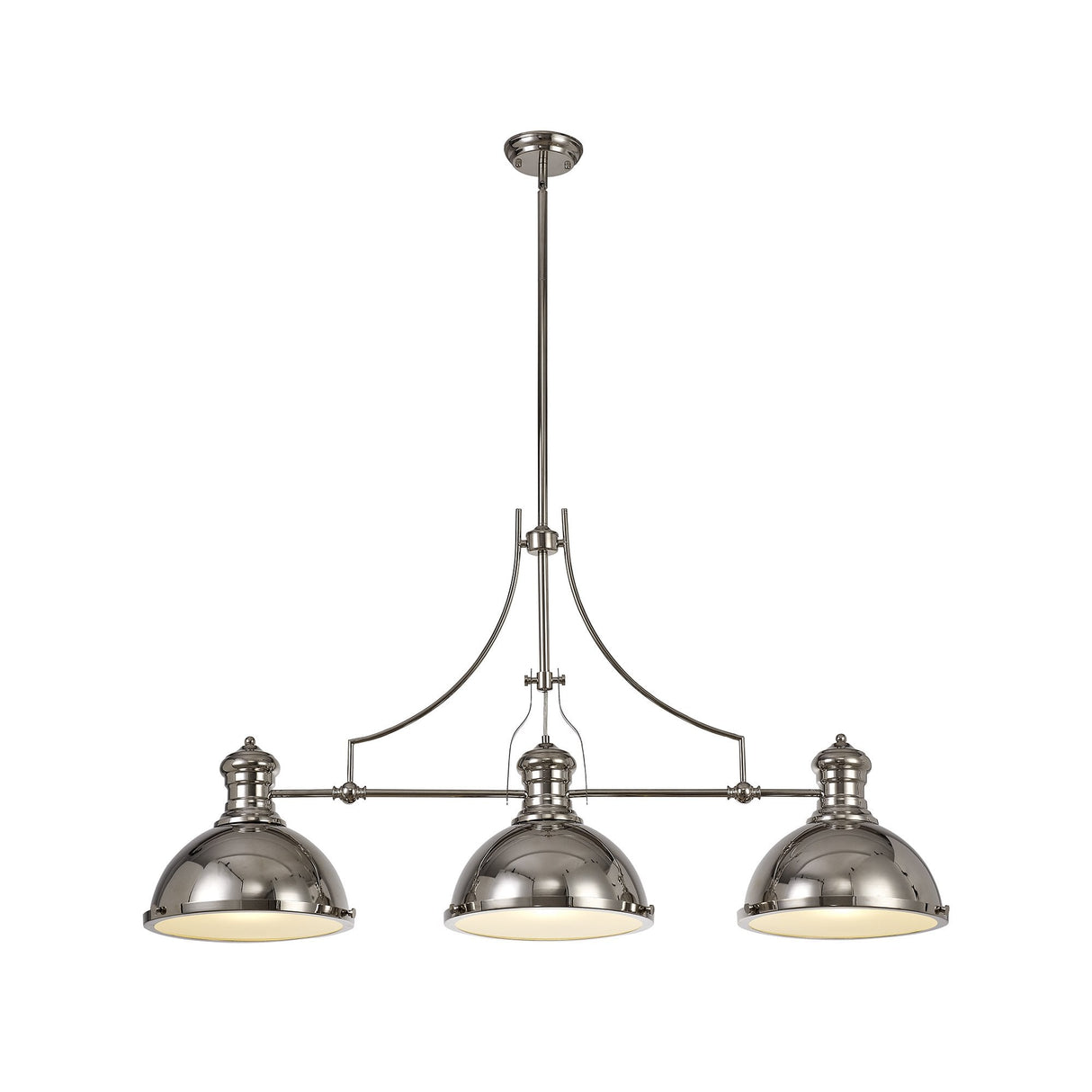 Sleek Linear Pendant Light, Polished Nickel with Frosted Glass Shades