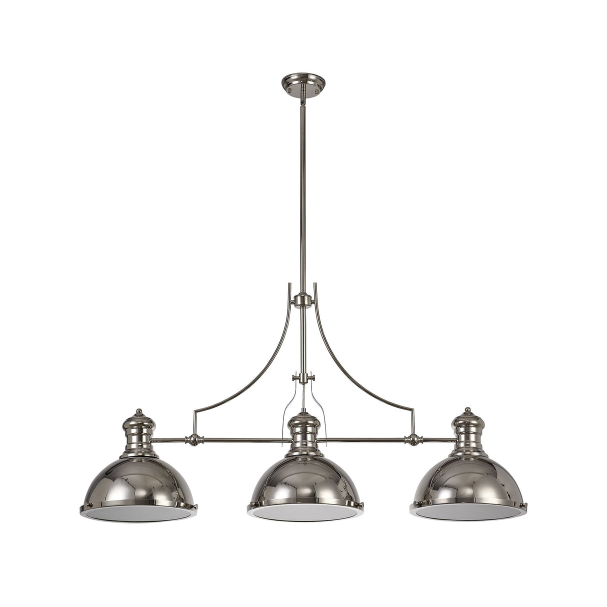 Sleek Linear Pendant Light, Polished Nickel with Frosted Glass Shades