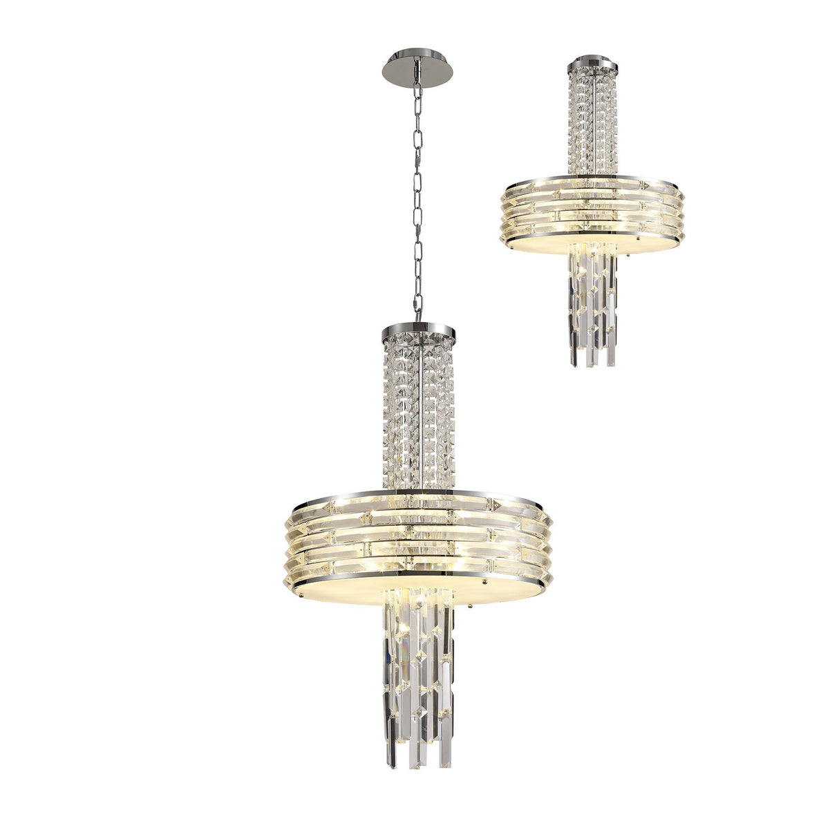 Elegant Convertible Pendant/Semi Ceiling Light with Polished Chrome and Crystal Finish