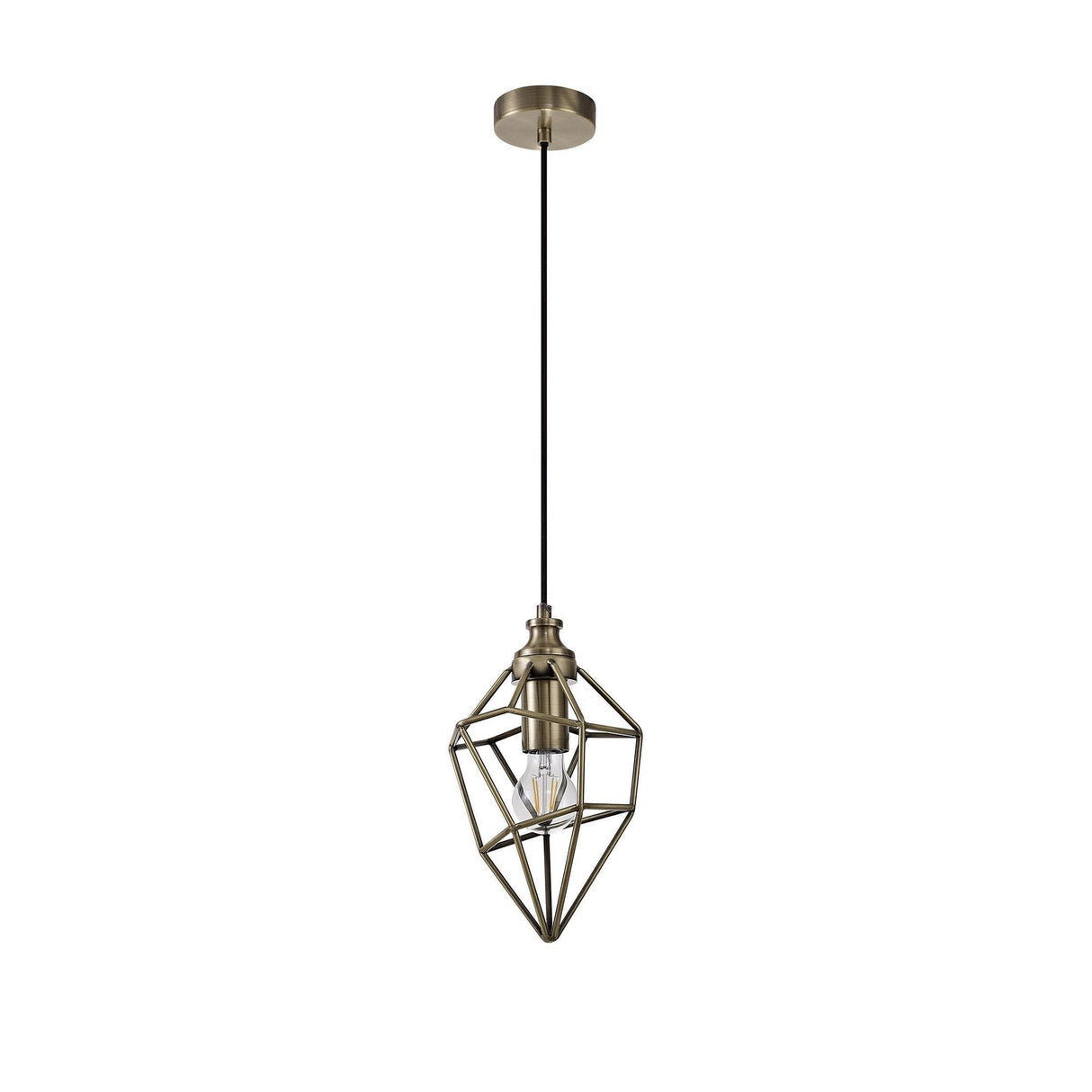 Vintage Brass Pendant Light with Adjustable Drop