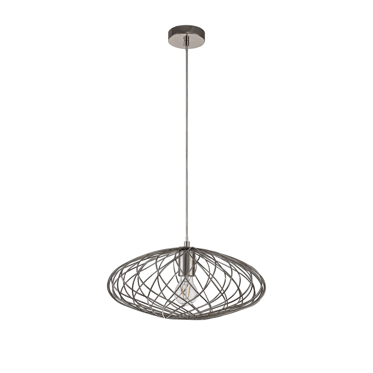 Polished Nickel Elliptical Sphere Pendant Light, E27 Socket