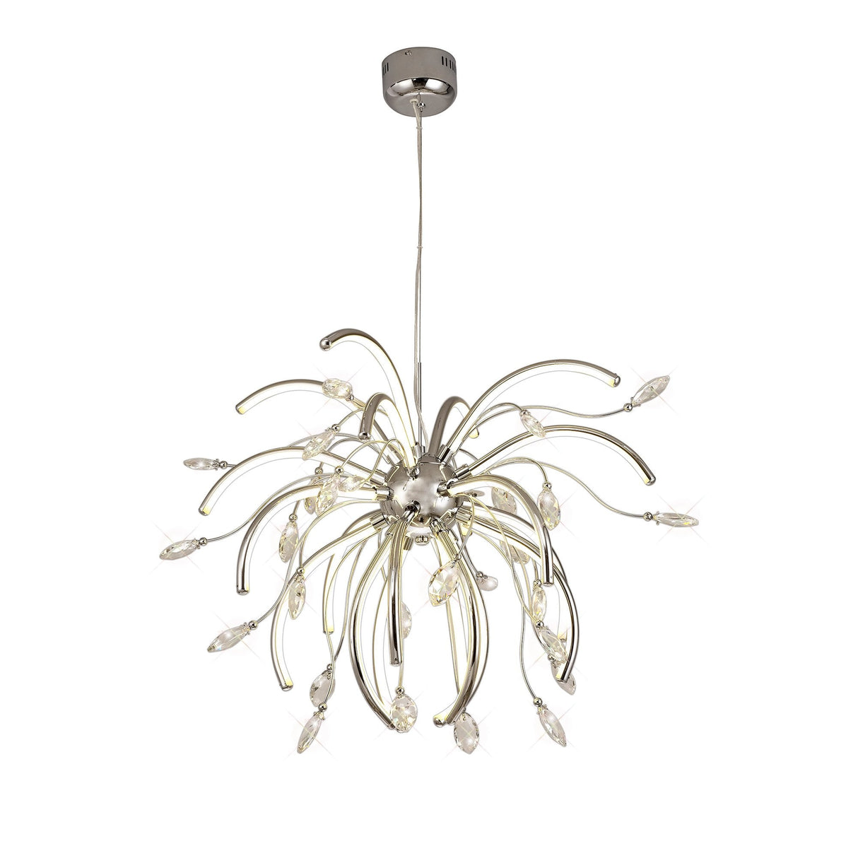 Luminous Halo: 20-LED Polished Chrome Pendant Light, Warm Glow, 3-Year Warranty