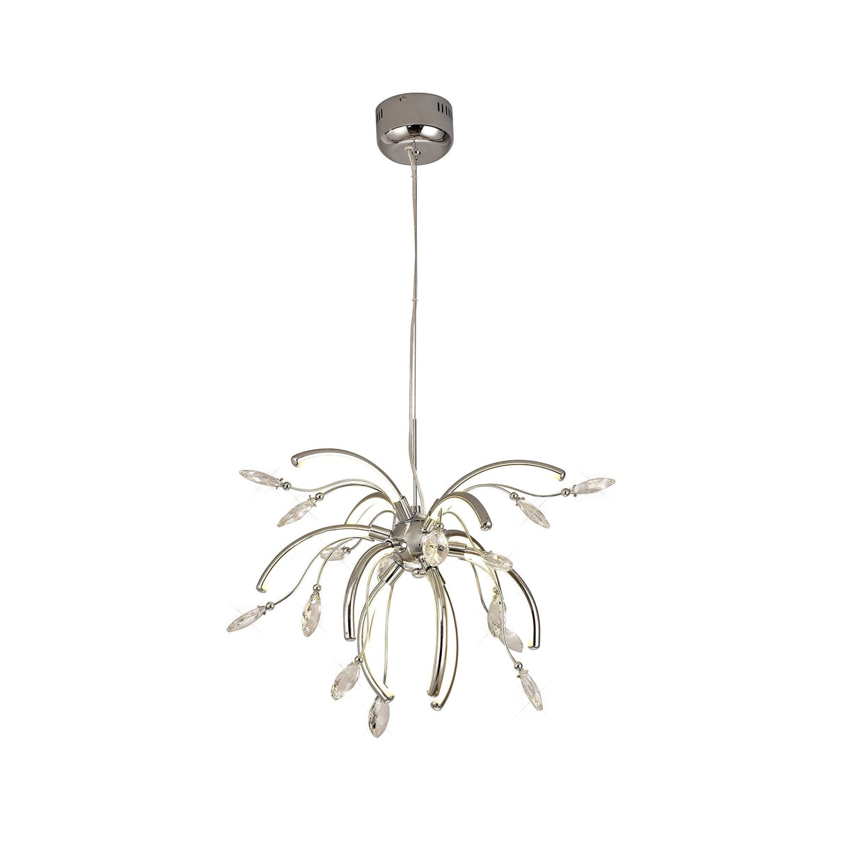 Medium Polished Chrome Pendant, 12 x 2.5W Integrated LED, Warm White 3000K, Elegant Opal Shade, 1243lm, 3-Year Warranty