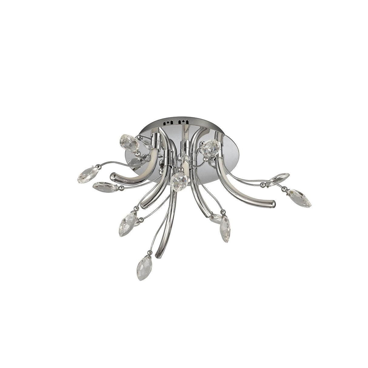 Polished Chrome LED Ceiling Light with Opal White Shade and K9 Crystals, 6 x 2W, 580lm, 3000K, 3-Year Warranty