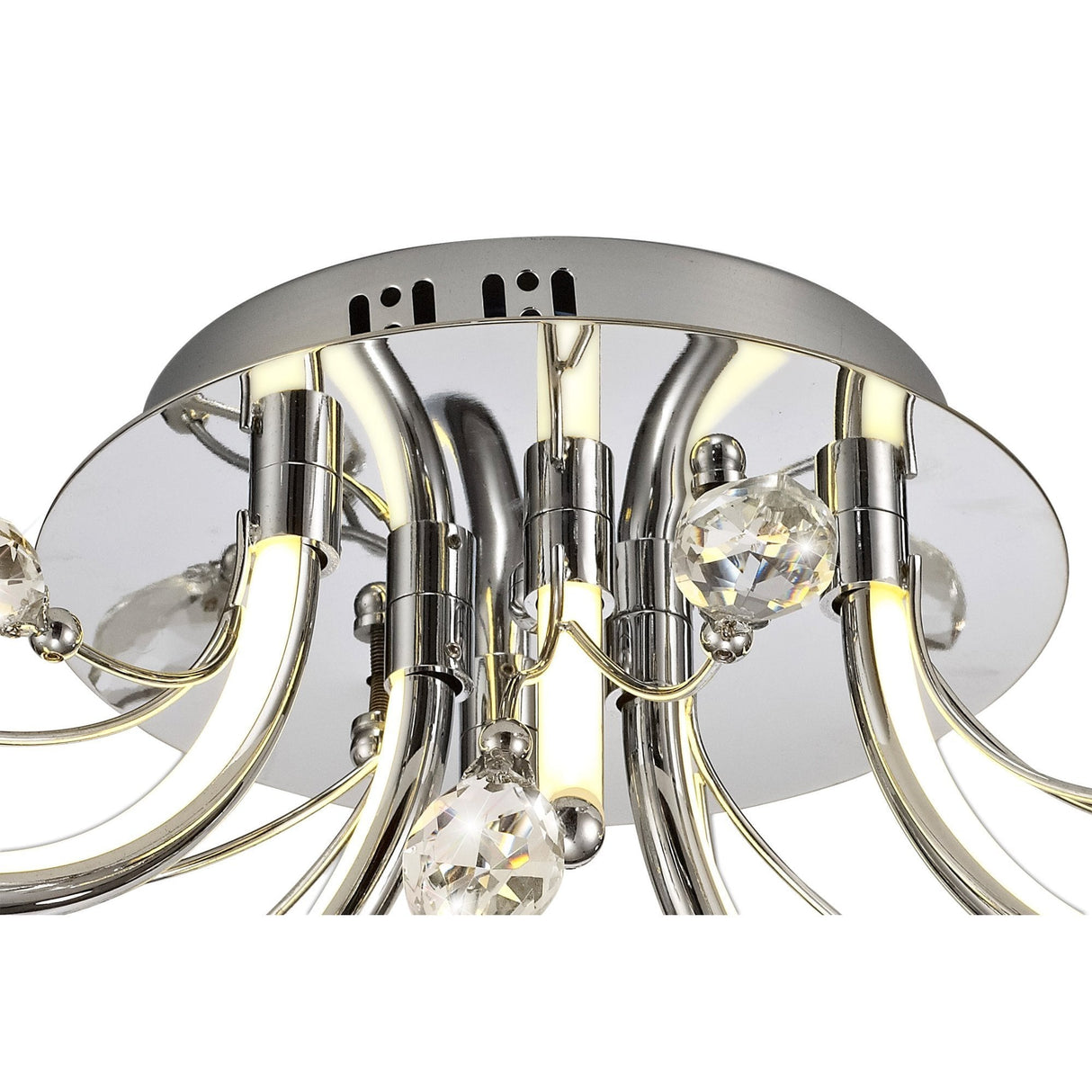 Polished Chrome LED Ceiling Light with Opal White Shade and K9 Crystals, 6 x 2W, 580lm, 3000K, 3-Year Warranty