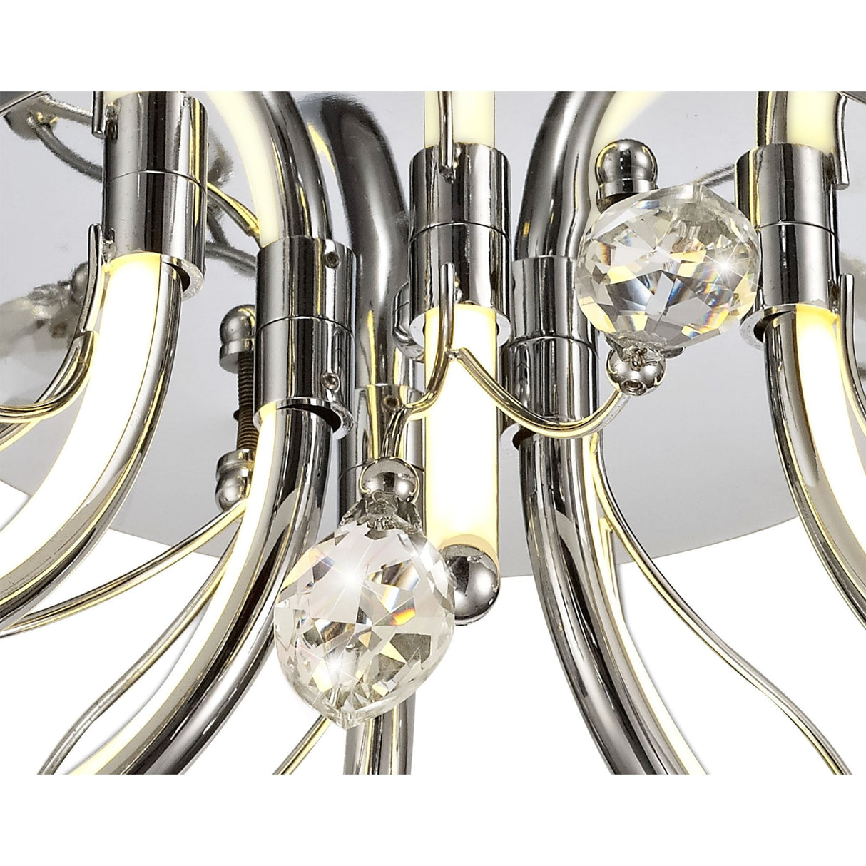 Polished Chrome LED Ceiling Light with Opal White Shade and K9 Crystals, 6 x 2W, 580lm, 3000K, 3-Year Warranty