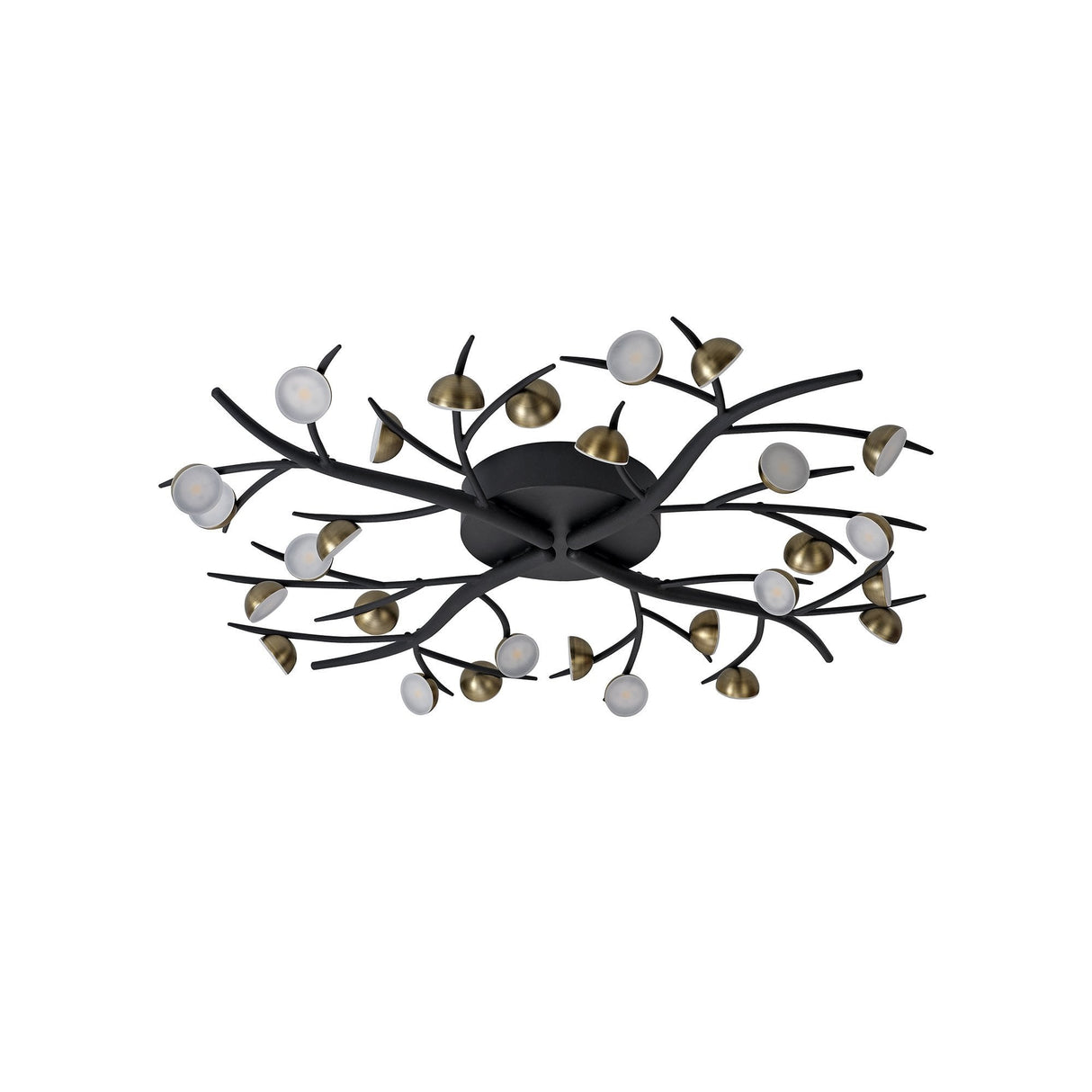 28-Light Modern Semi-Flush Fixture, Black/Antique Brass with Frosted White Shades, 3000K LED, 4400 Lumens, 3-Year Warranty
