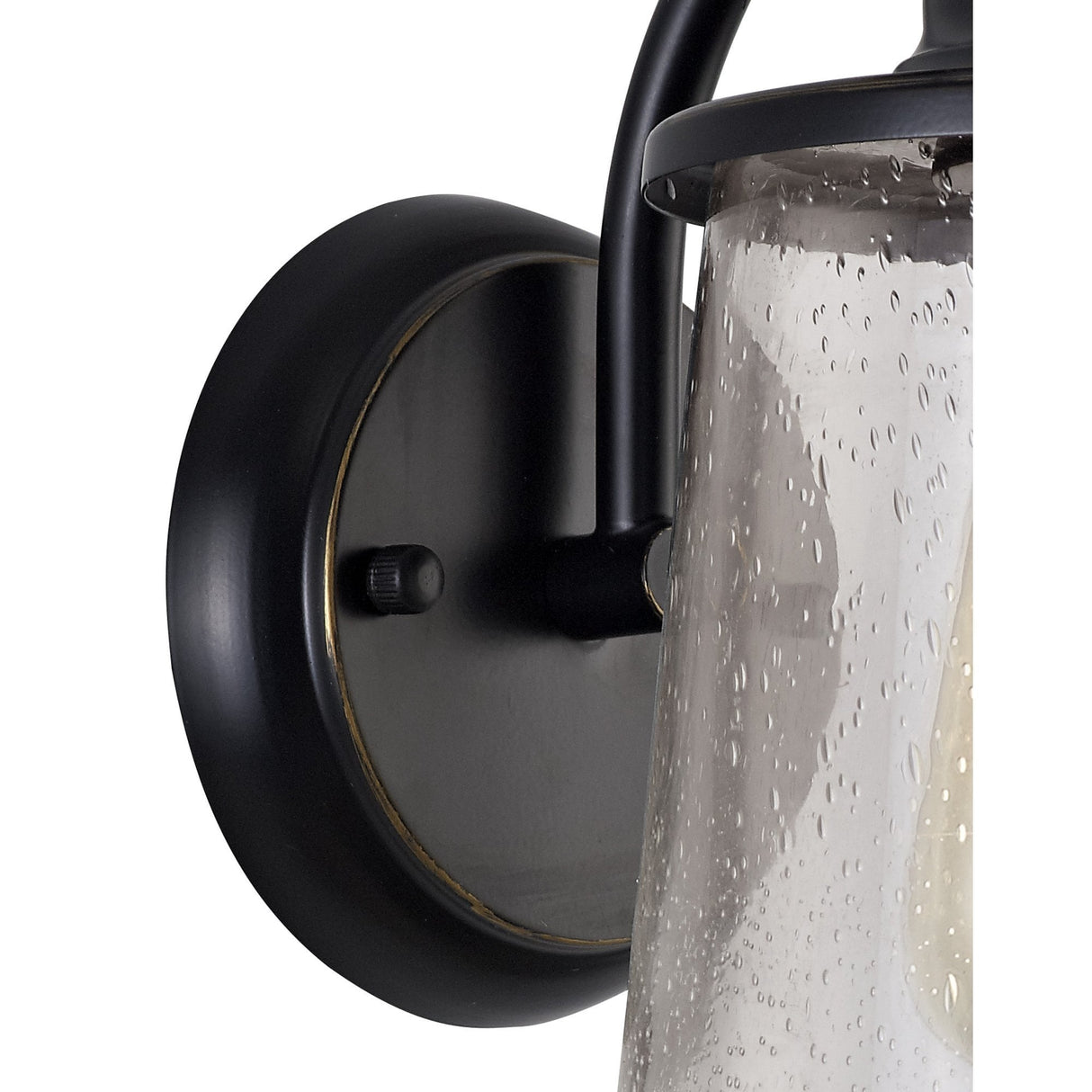 Elegant Black and Gold Wall Lantern with Seeded Glass, E27, IP54, 2-Year Warranty