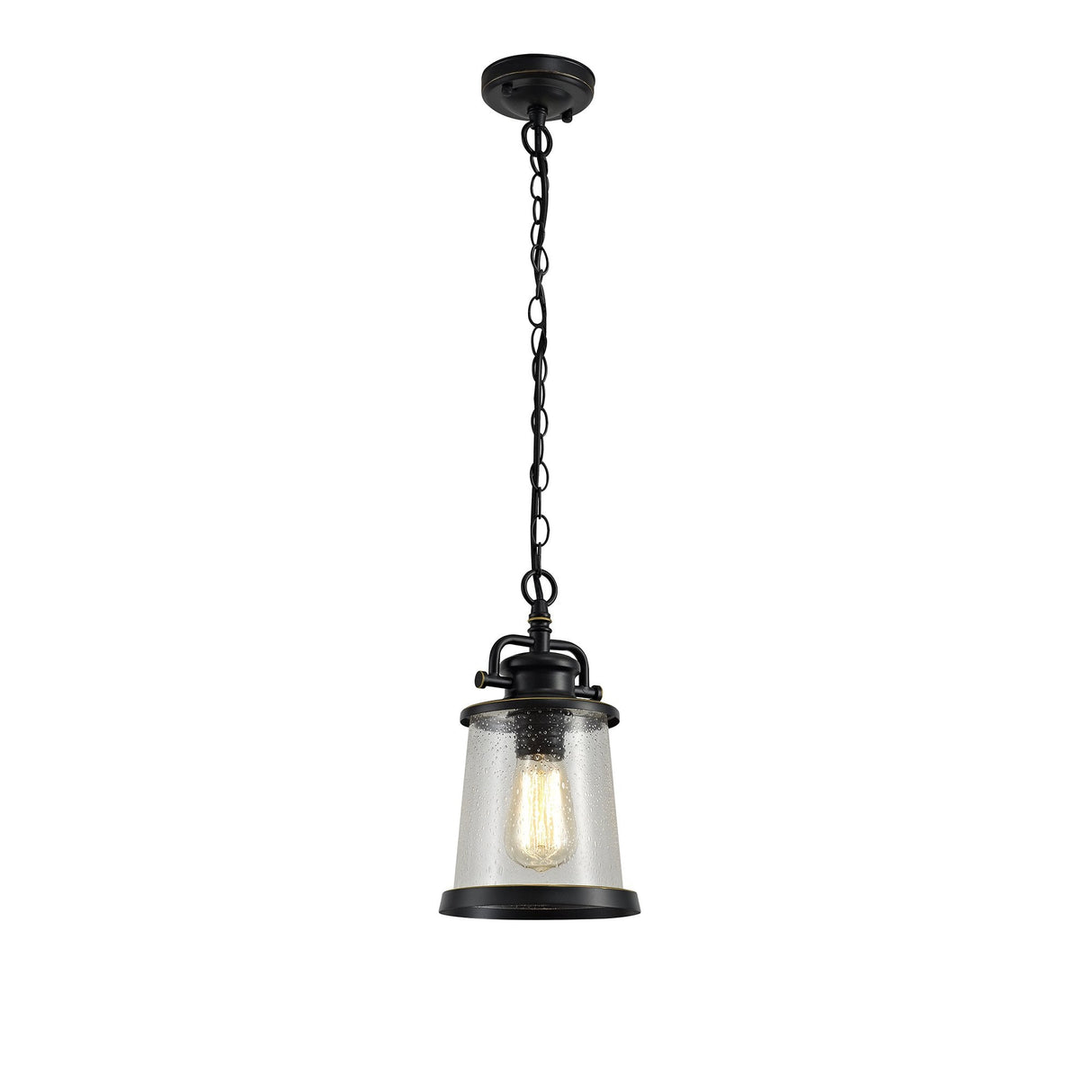 Elegant Black and Gold Pendant Light with Clear Seeded Glass Shade, Adjustable Drop Length