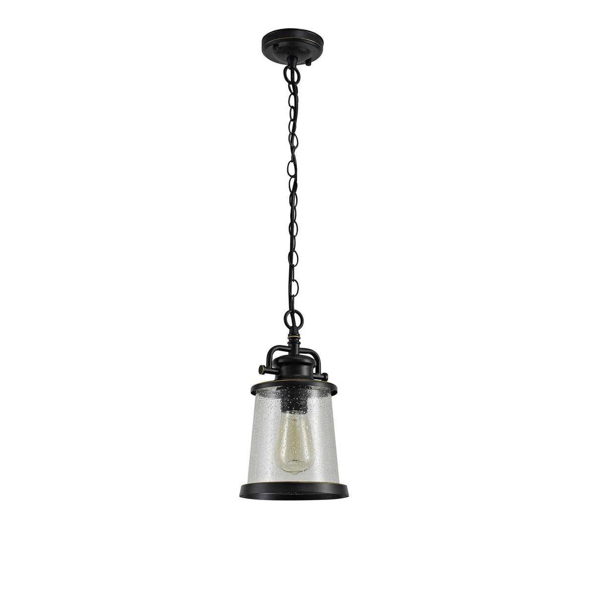 Elegant Black and Gold Pendant Light with Clear Seeded Glass Shade, Adjustable Drop Length