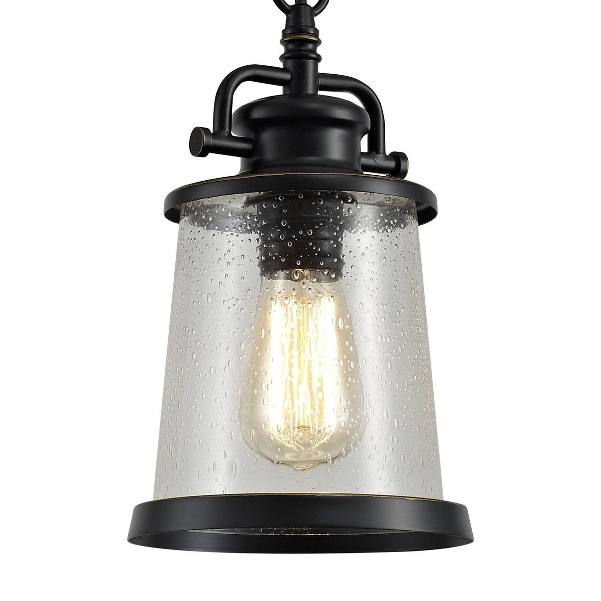 Elegant Black and Gold Pendant Light with Clear Seeded Glass Shade, Adjustable Drop Length