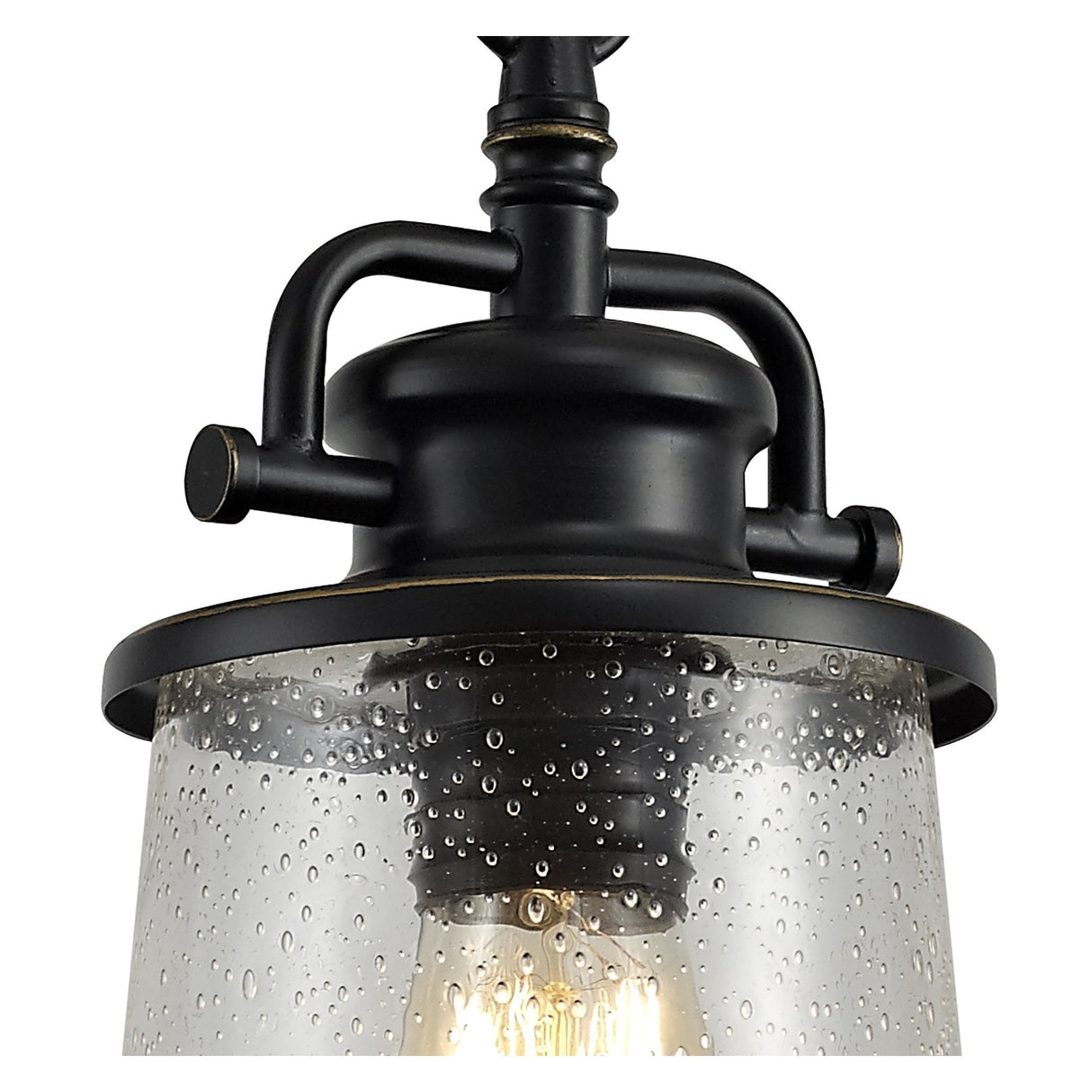 Elegant Black and Gold Pendant Light with Clear Seeded Glass Shade, Adjustable Drop Length