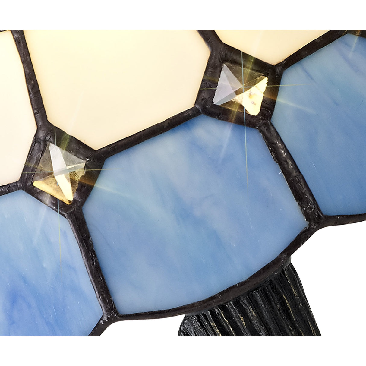 Tiffany-Style Crystal Table Lamp with White/Blue/Clear Shade and Black/Gold Accents