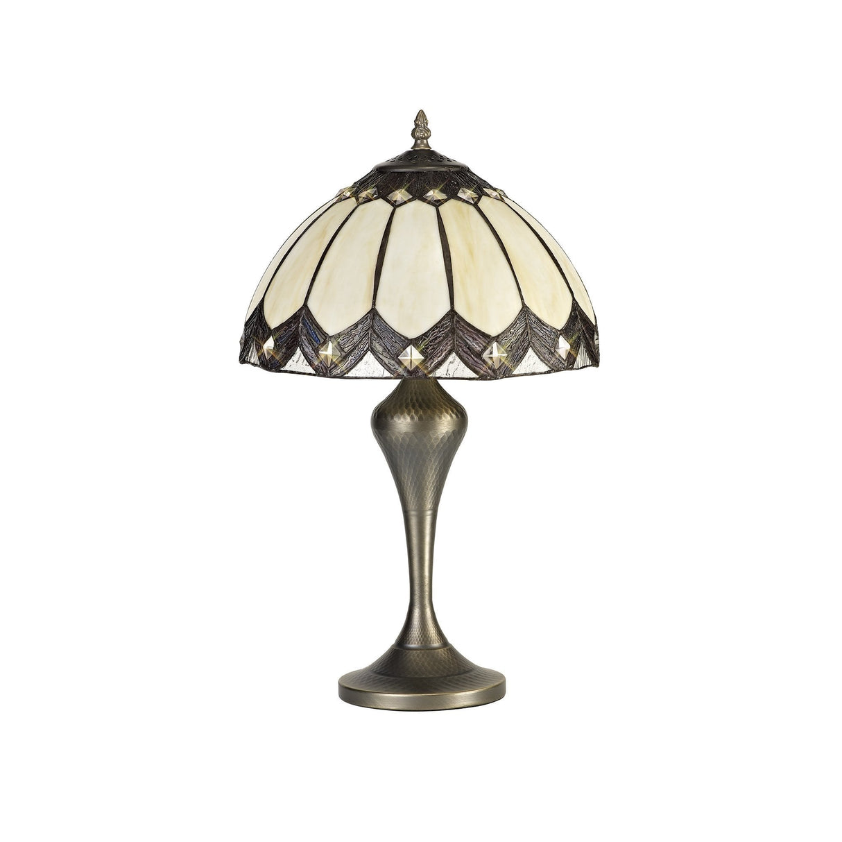 Vintage Tiffany-Inspired Table Lamp with Antique Brass Finish and Crystal Accents
