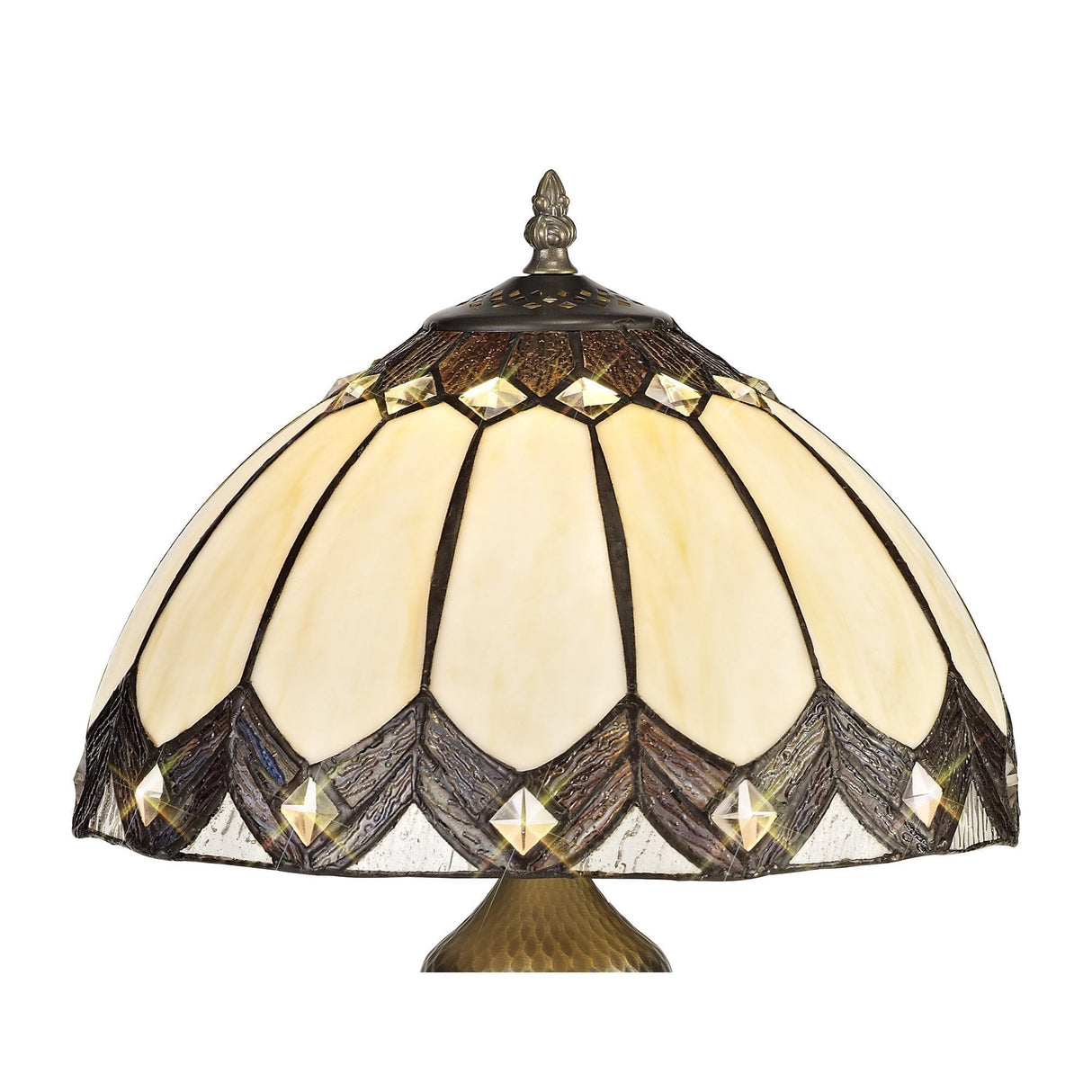 Vintage Tiffany-Inspired Table Lamp with Antique Brass Finish and Crystal Accents