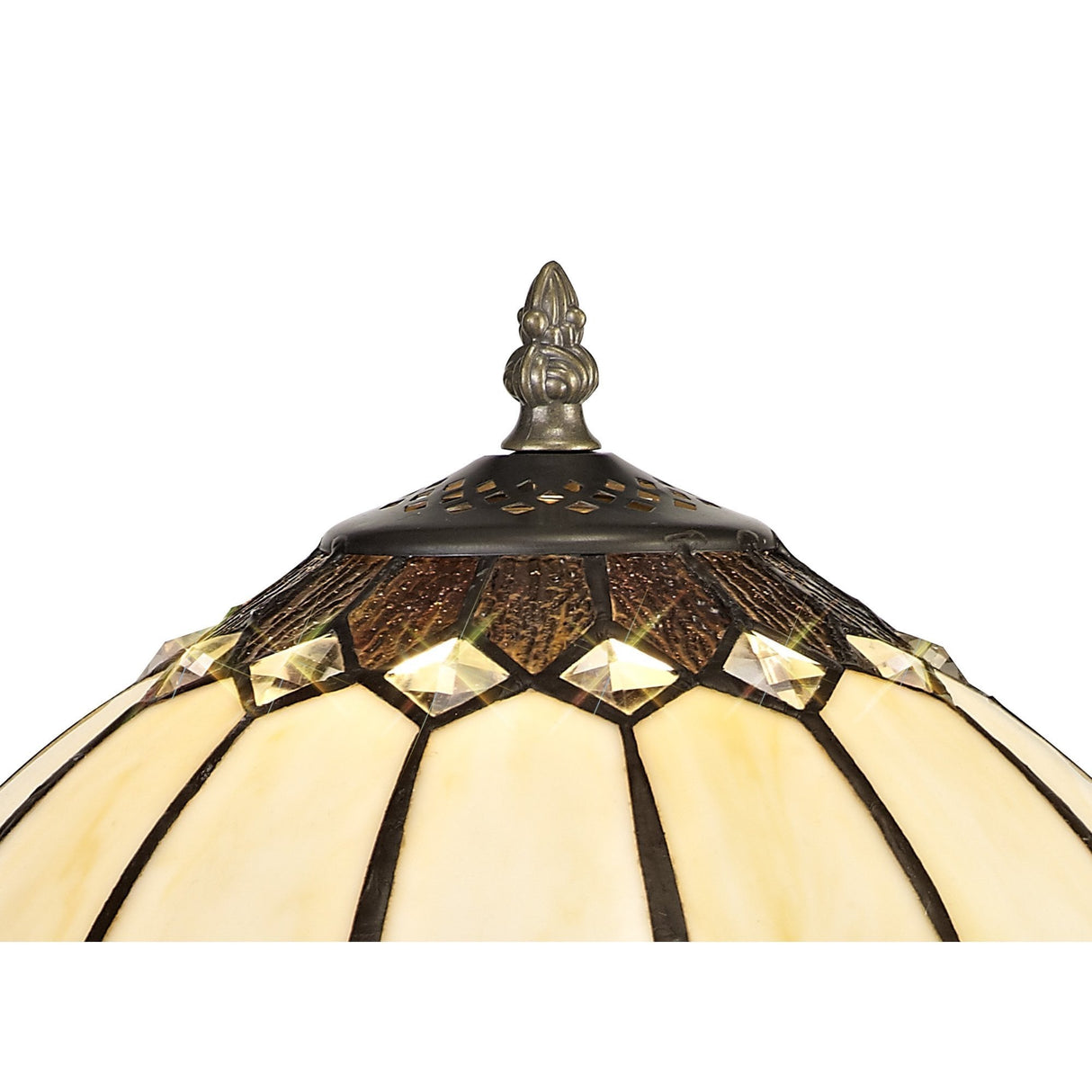 Vintage Tiffany-Inspired Table Lamp with Antique Brass Finish and Crystal Accents