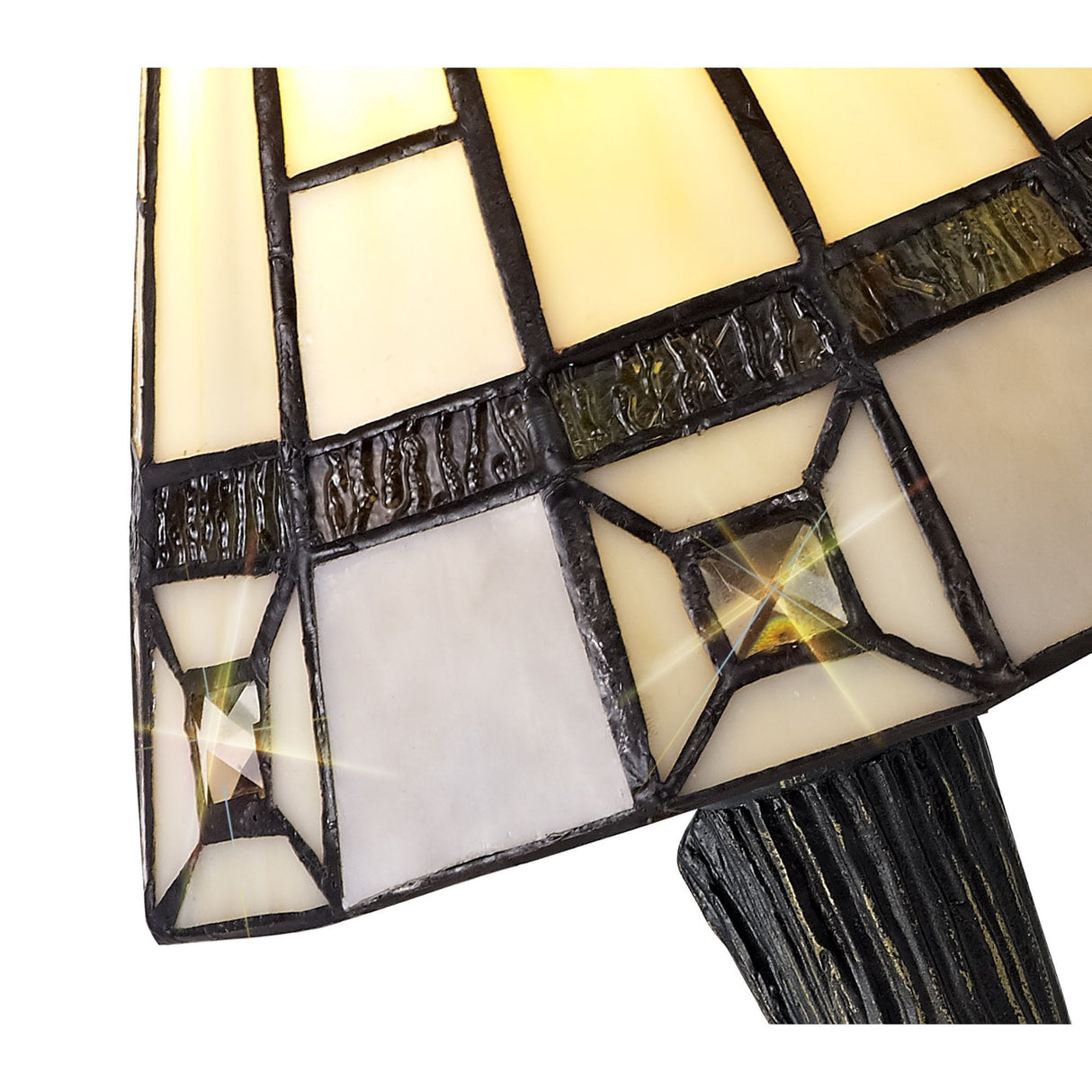 Handcrafted Cream and Grey Tiffany Table Lamp with Clear Crystal Shade