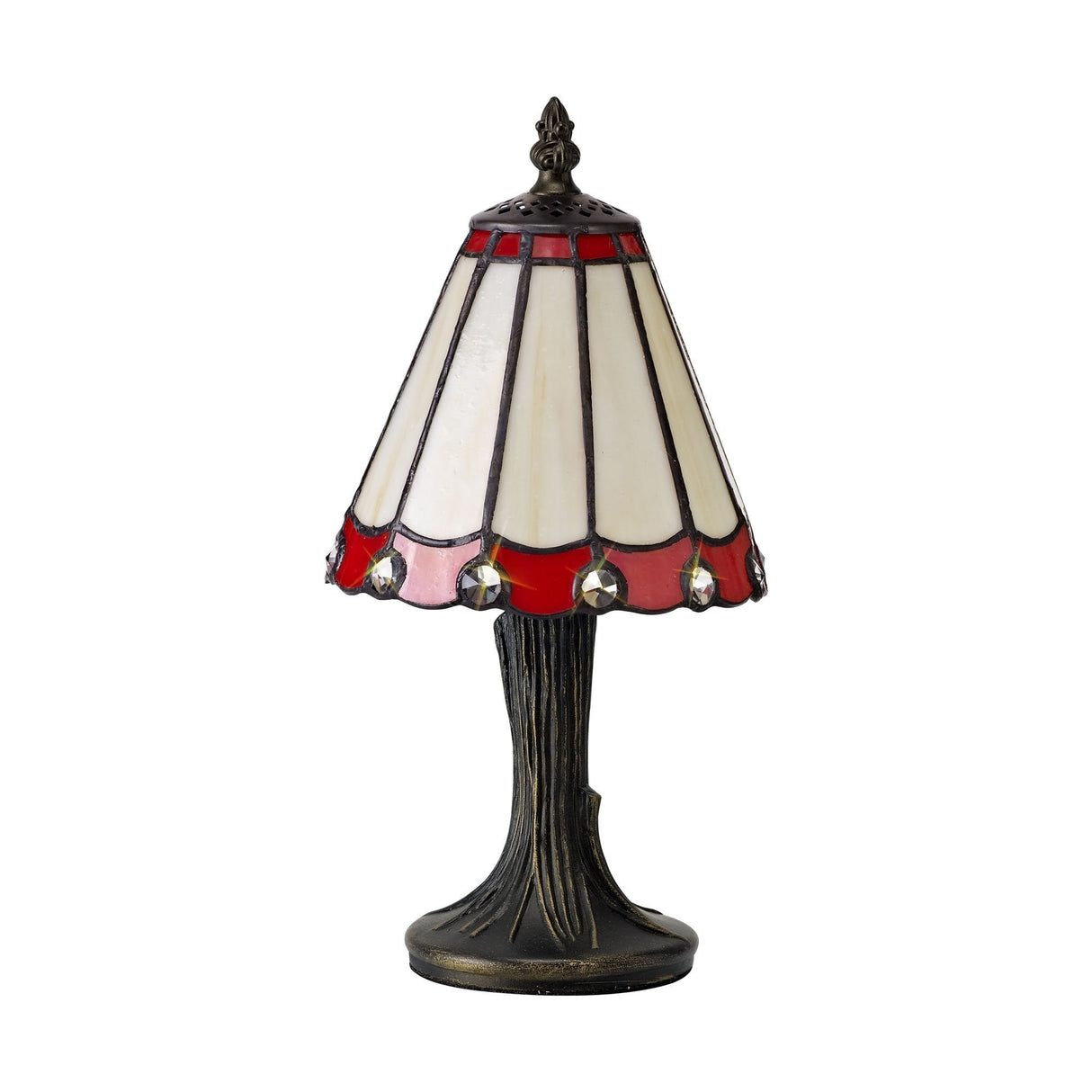 Elegant Tiffany-Style Table Lamp with K9 Crystal Shade, Cream/Red/Clear