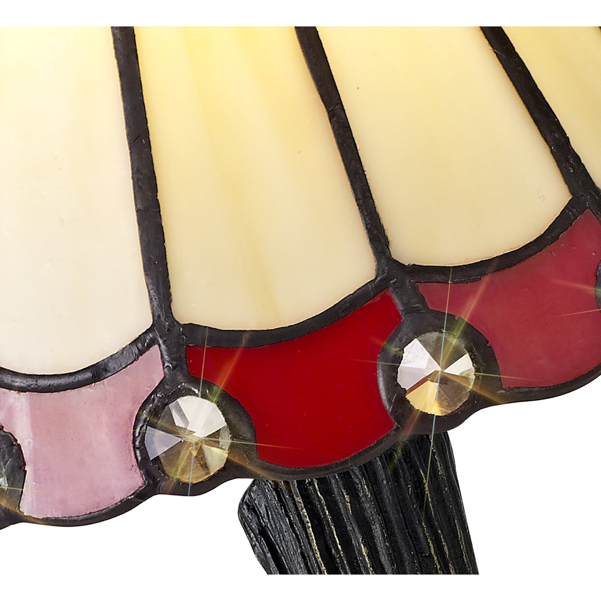 Elegant Tiffany-Style Table Lamp with K9 Crystal Shade, Cream/Red/Clear