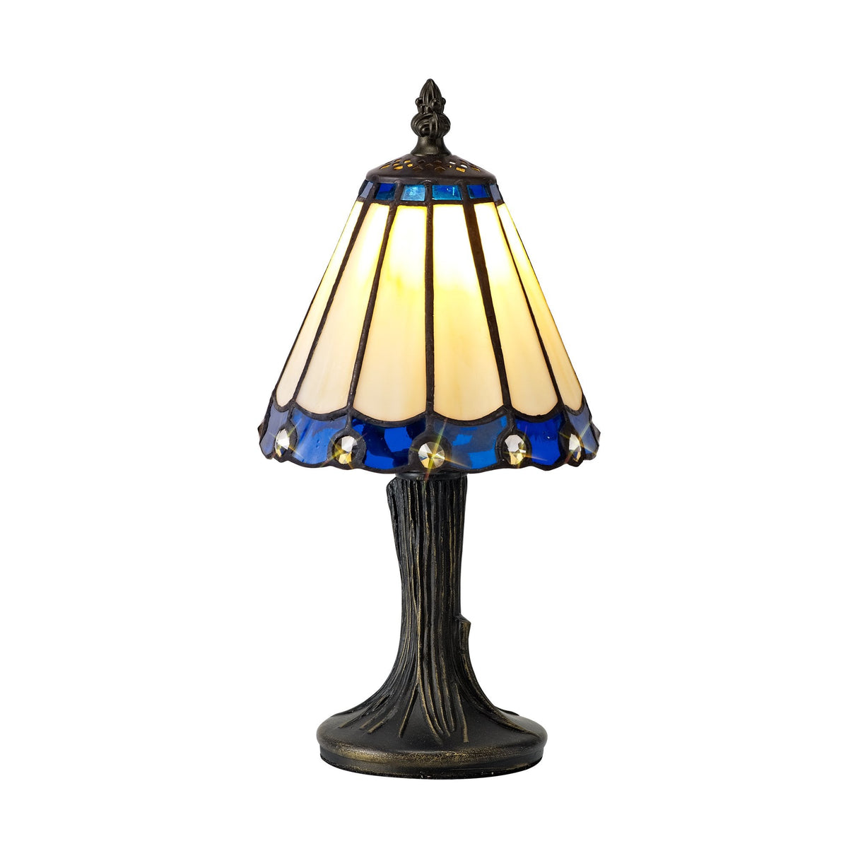 Elegant Tiffany-Style Table Lamp with Cream and Blue Crystal Shade