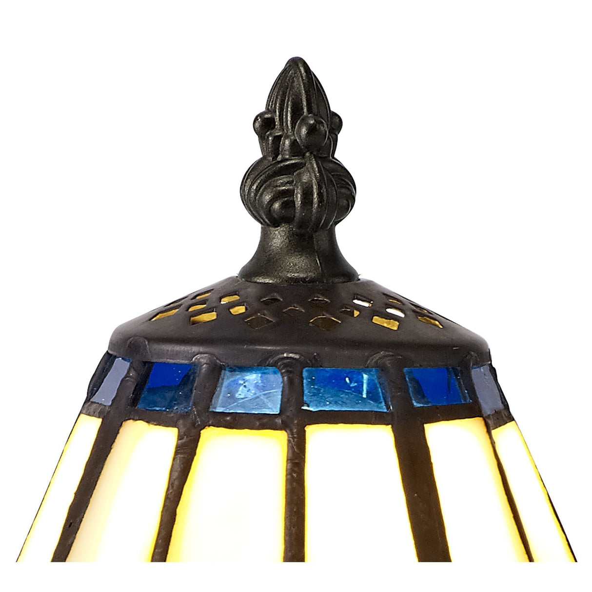 Elegant Tiffany-Style Table Lamp with Cream and Blue Crystal Shade