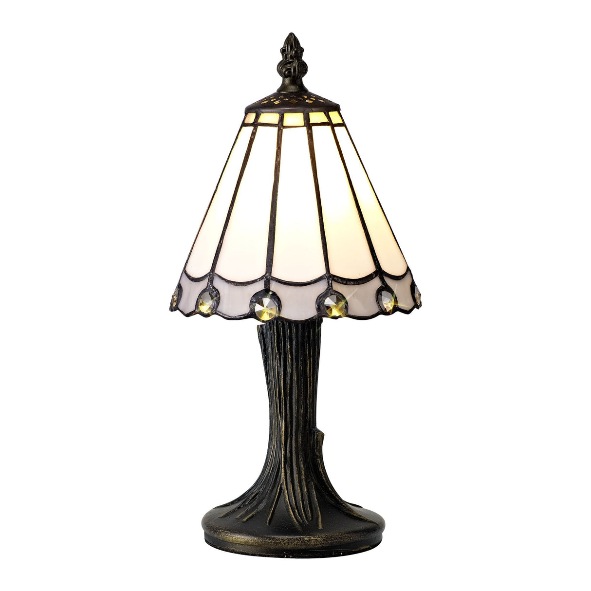 Elegant Tiffany Style Table Lamp with Crystal Shade, E14 Fitting, White/Grey/Clear Design