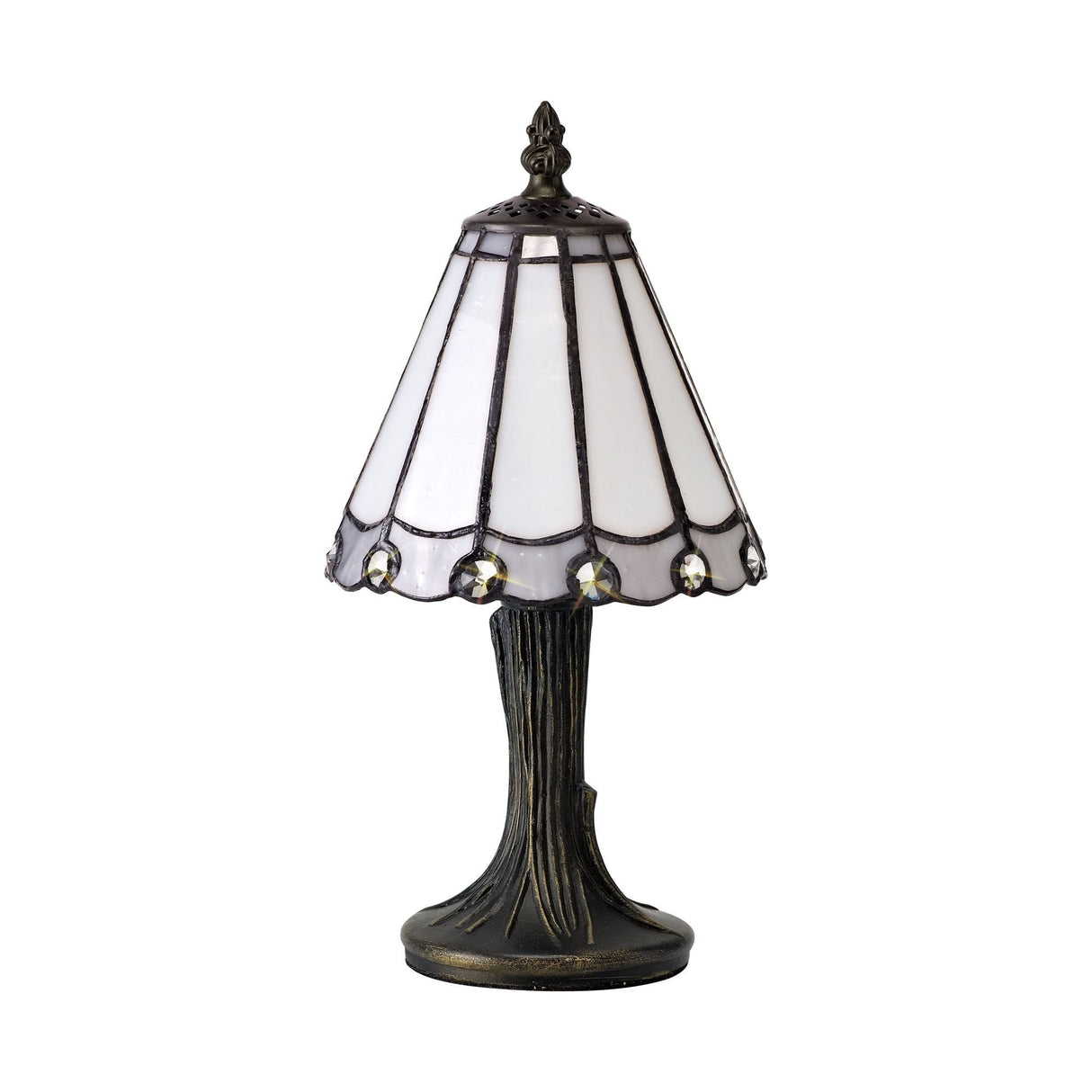 Elegant Tiffany Style Table Lamp with Crystal Shade, E14 Fitting, White/Grey/Clear Design