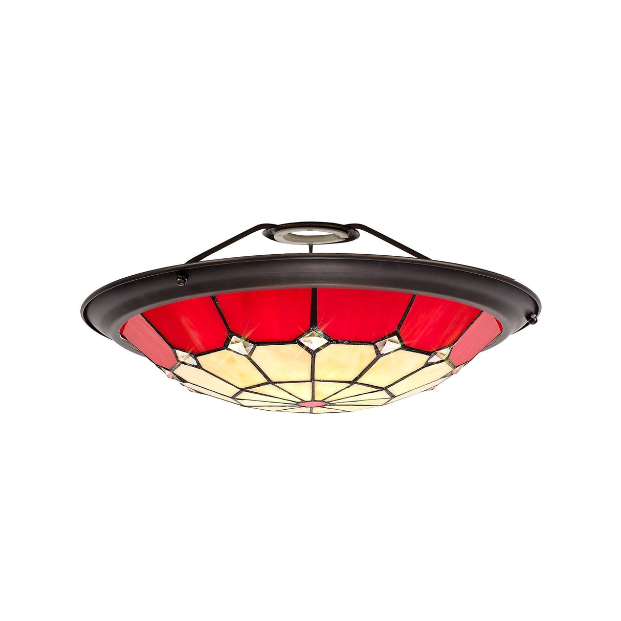 Tiffany Art Glass Uplighter Shade, Red and Cream Crystal Design