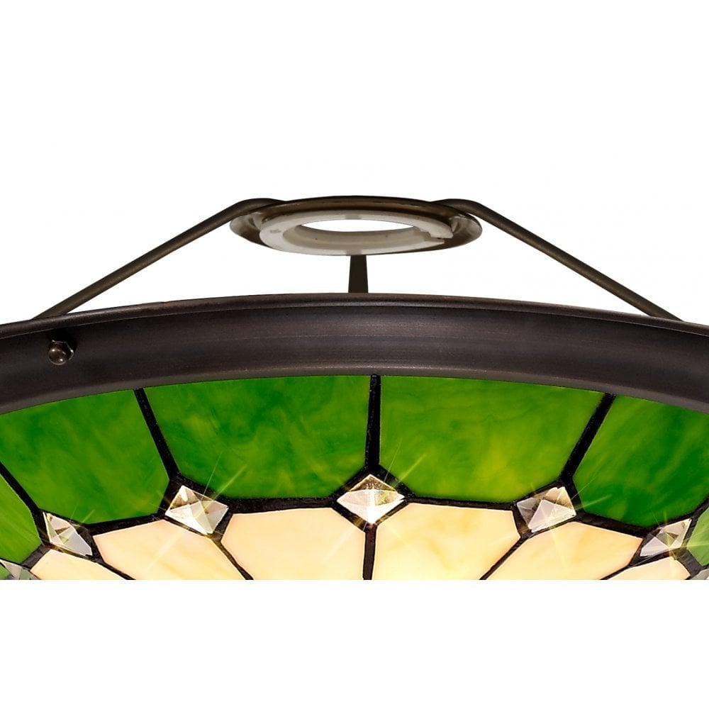 Elegant Tiffany-Style Crystal Uplighter Shade, Green and Cream Design