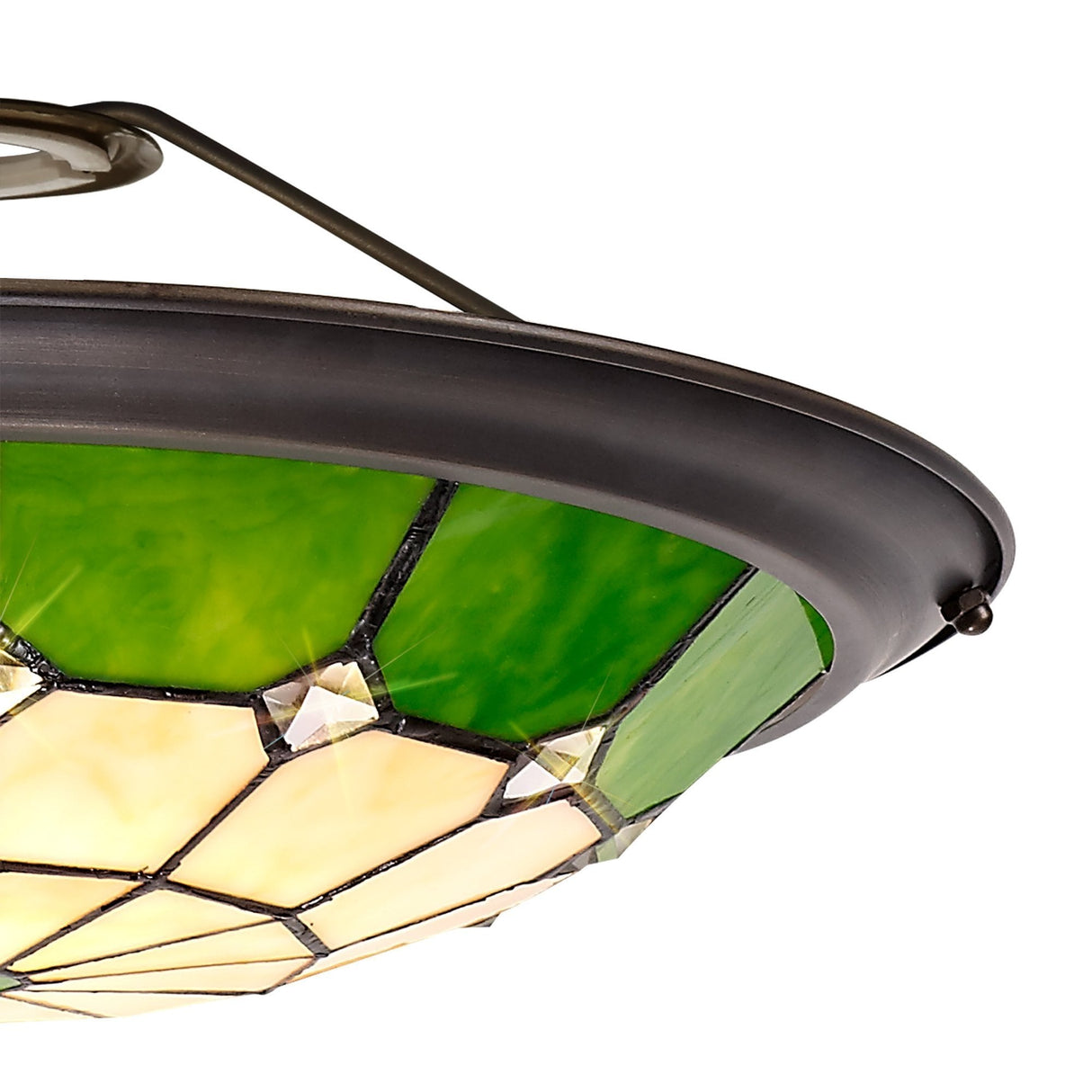 Elegant Tiffany-Style Crystal Uplighter Shade, Green and Cream Design