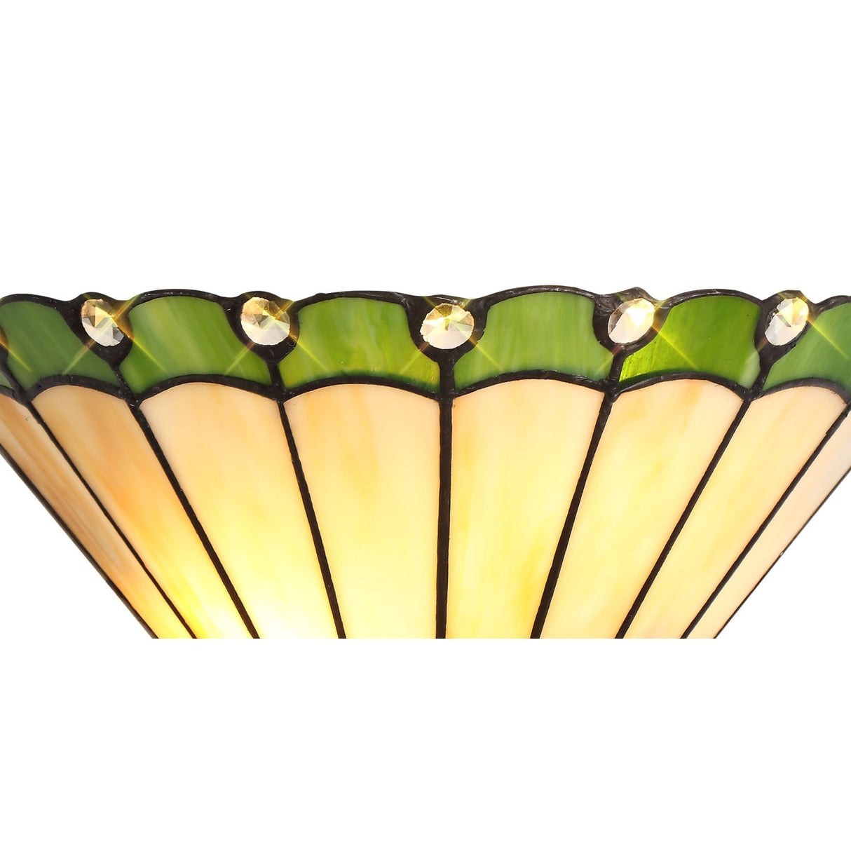 Artisanal Tiffany-Style Green and Cream Wall Lamp with Crystal Accents