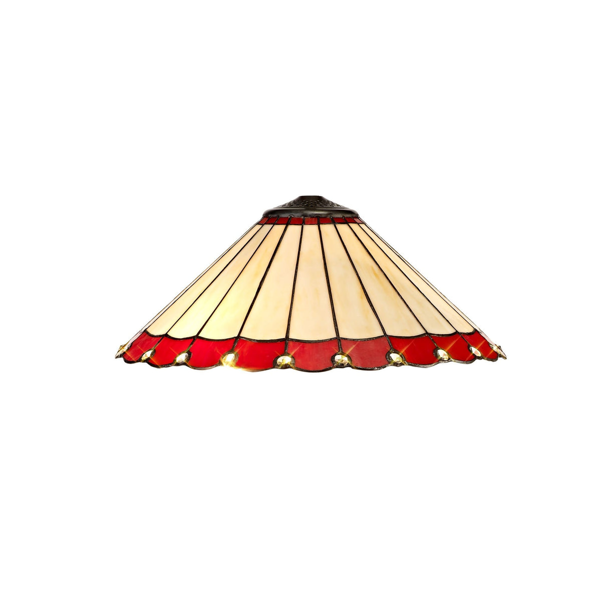 Elegant Tiffany Handcrafted 40cm Stained Glass Shade for Pendant or Table Lamp, Red/Cream with K9 Crystal Accents