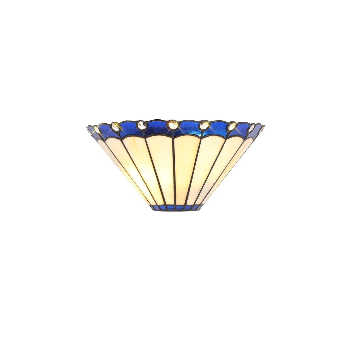 Elegant Blue and Cream Stained Glass Wall Sconce with Crystal Accents