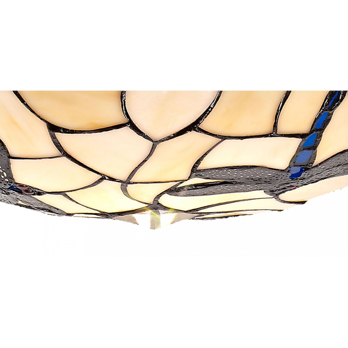 35cm Handcrafted Tiffany Uplighter Shade in Rich Blue and Cream with Clear K9 Crystals