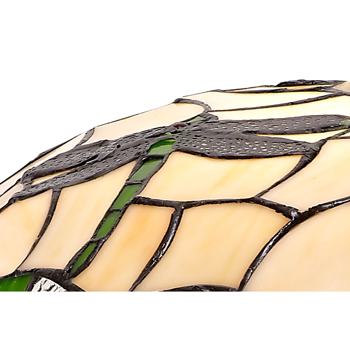 35cm Tiffany Style Stained Glass Shade with Green, Cream, and Clear Crystal Accents