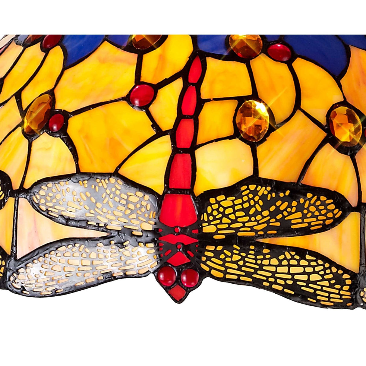 Handcrafted Tiffany Stained Glass Shade in Blue and Orange with K9 Crystal Detailing