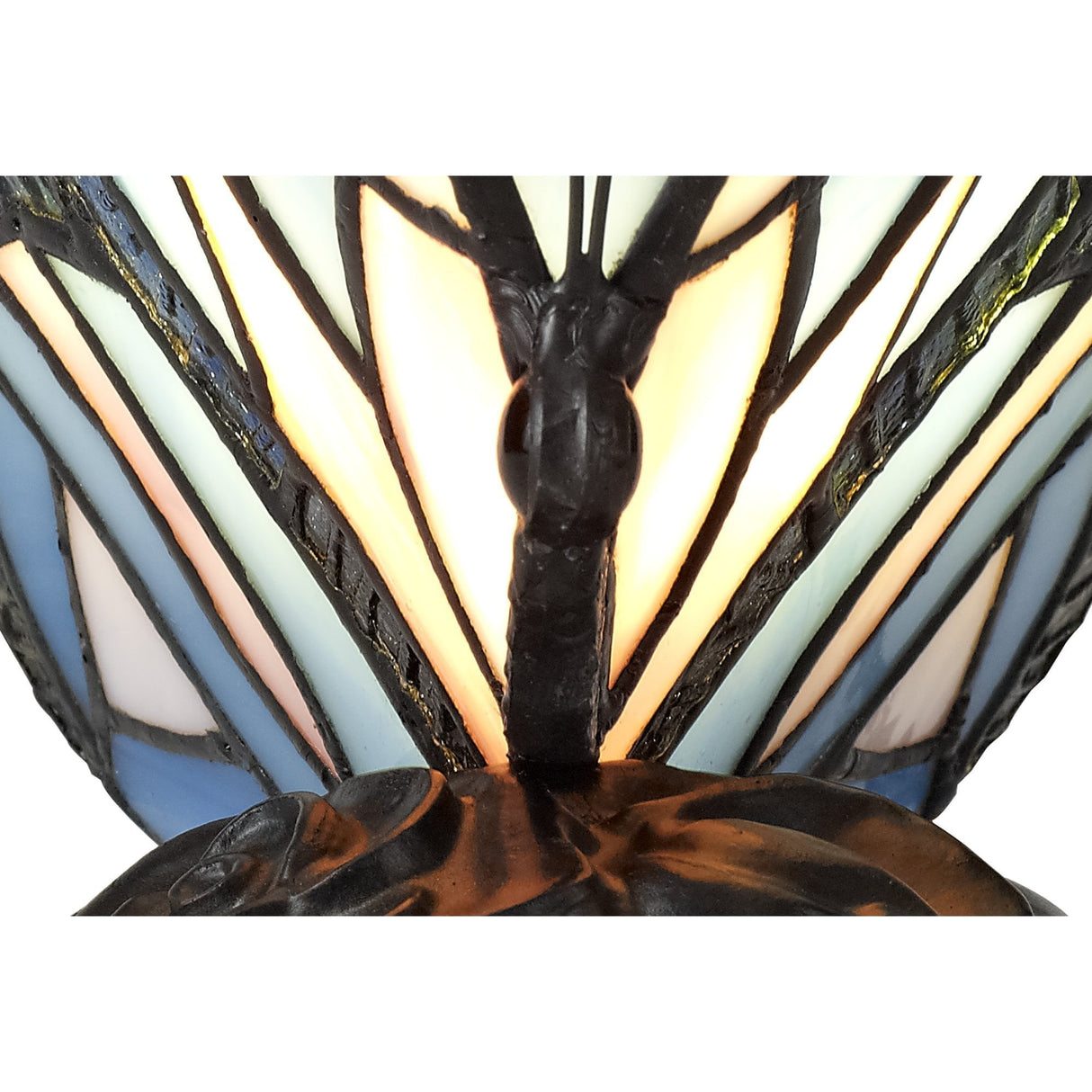 Tiffany Butterfly Table Lamp with Black Base, Blue/Pink Stained Glass, and Clear Crystal Accents